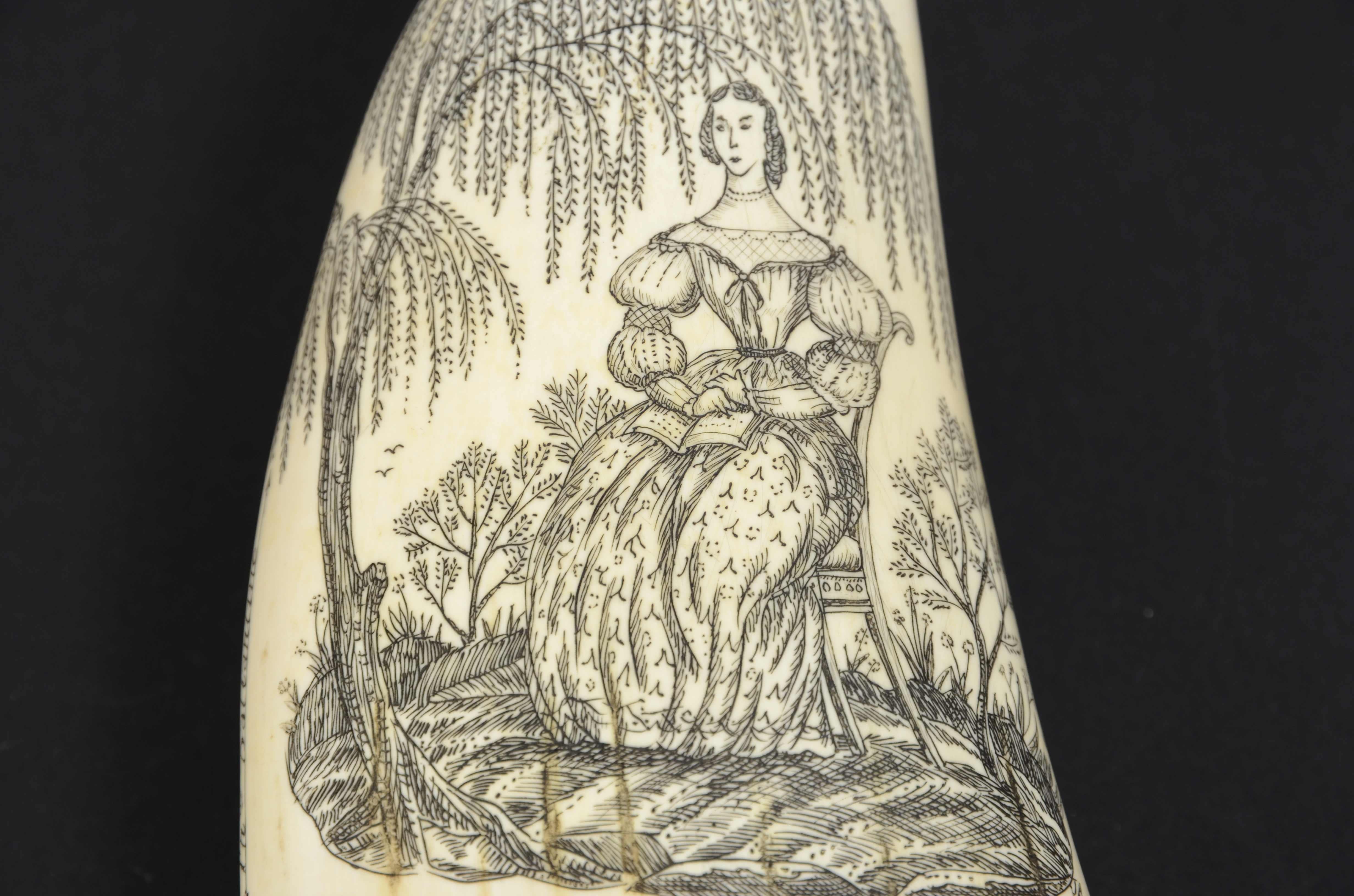 Scrimshaw of a great  engraved whale tooth exquisite workmanship mid-19th century 1