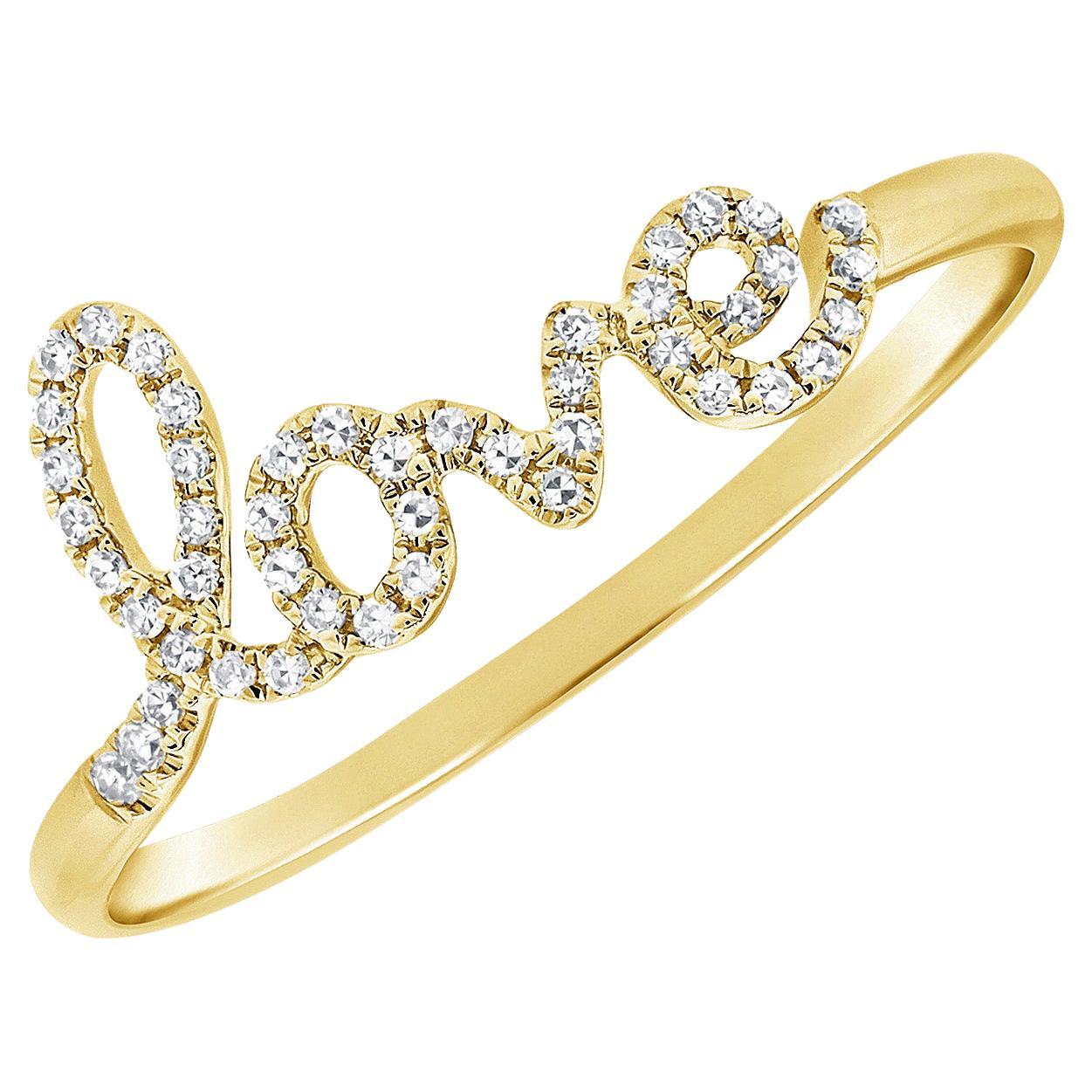 Bague Script Love en or jaune 14 carats avec diamant 1/10 carat poids total et or 14 carats, empiècement Love Stack