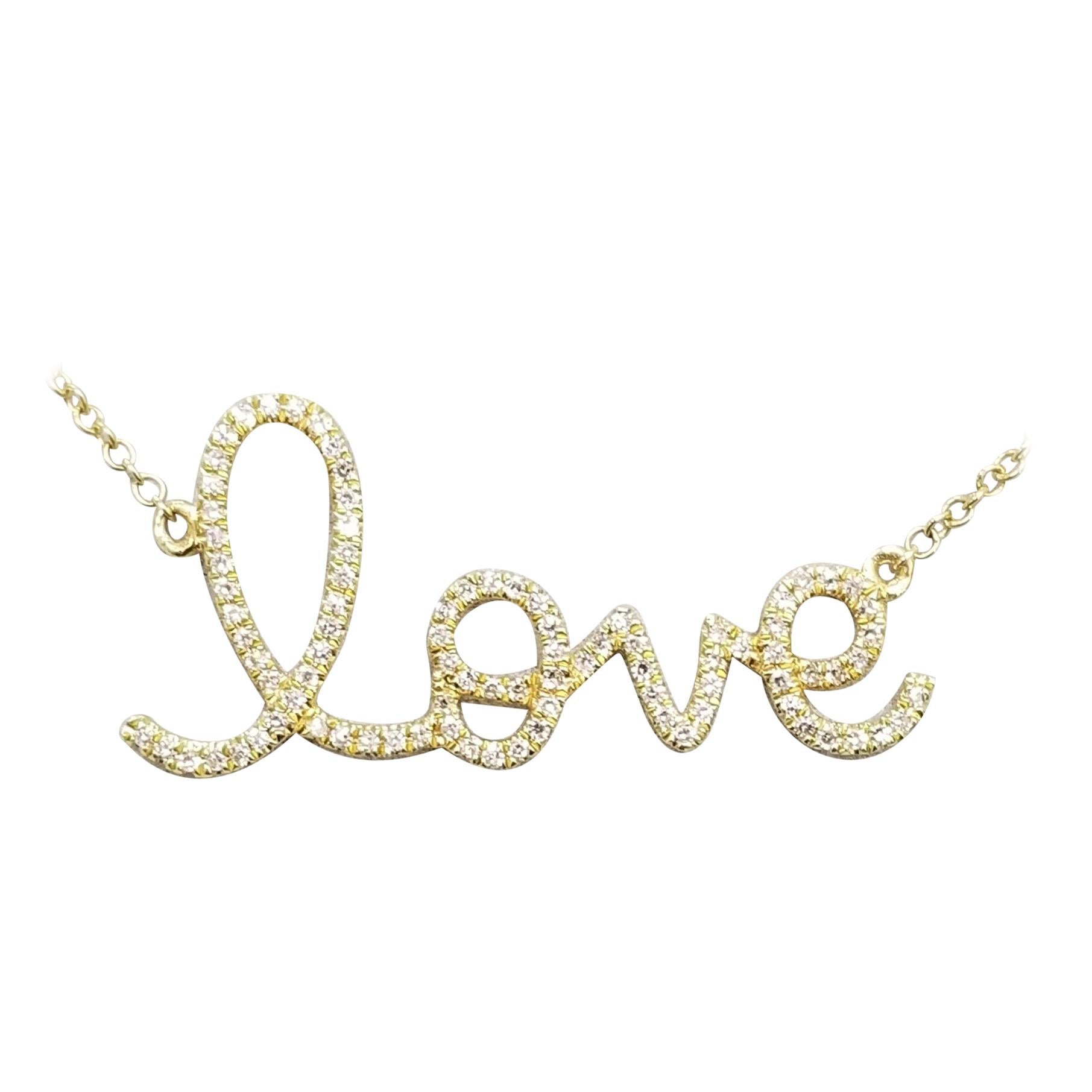 Scripted "Love" Diamond Pendant For Sale