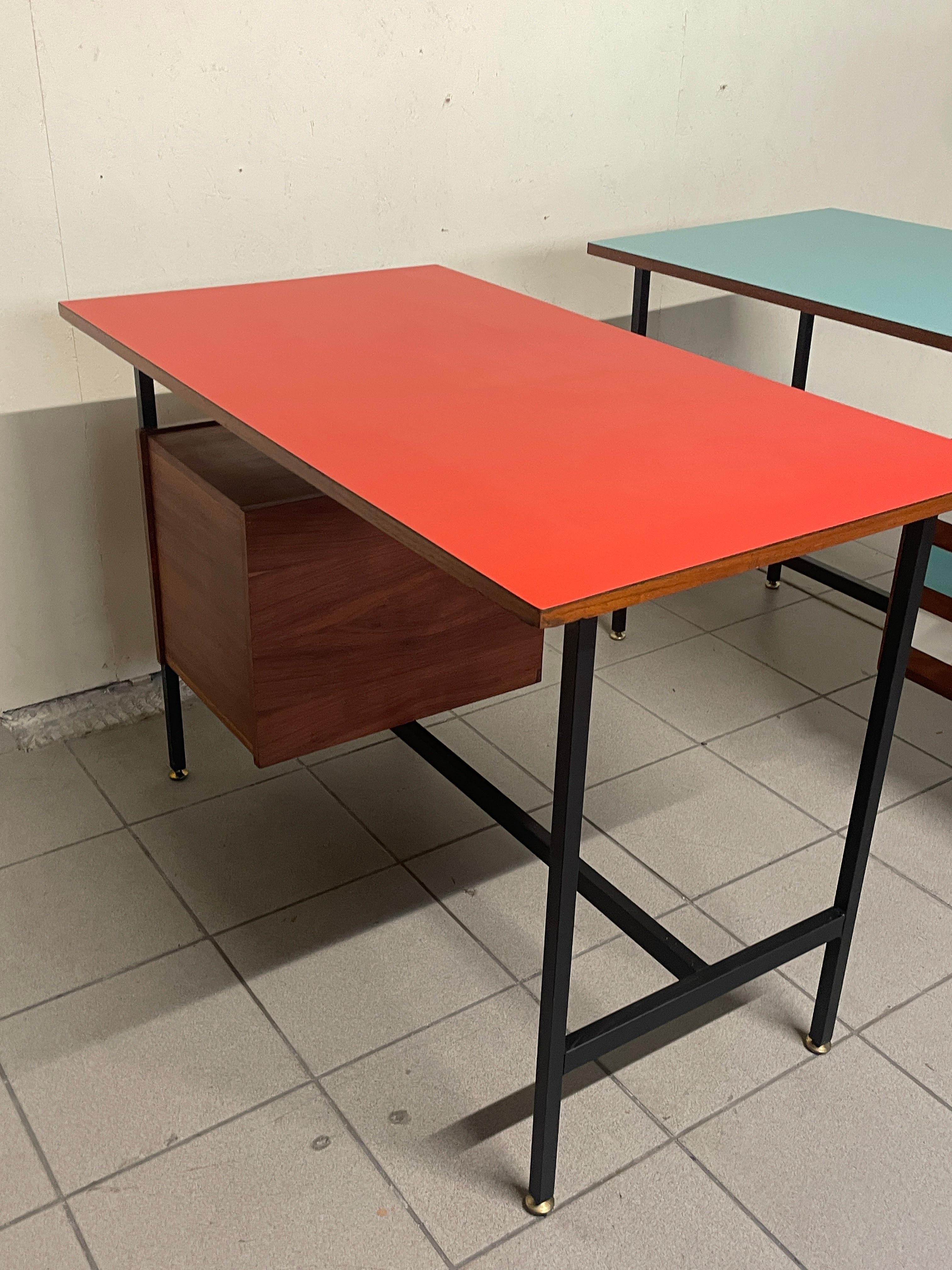 Brass 1960s desk top in colorful formica For Sale