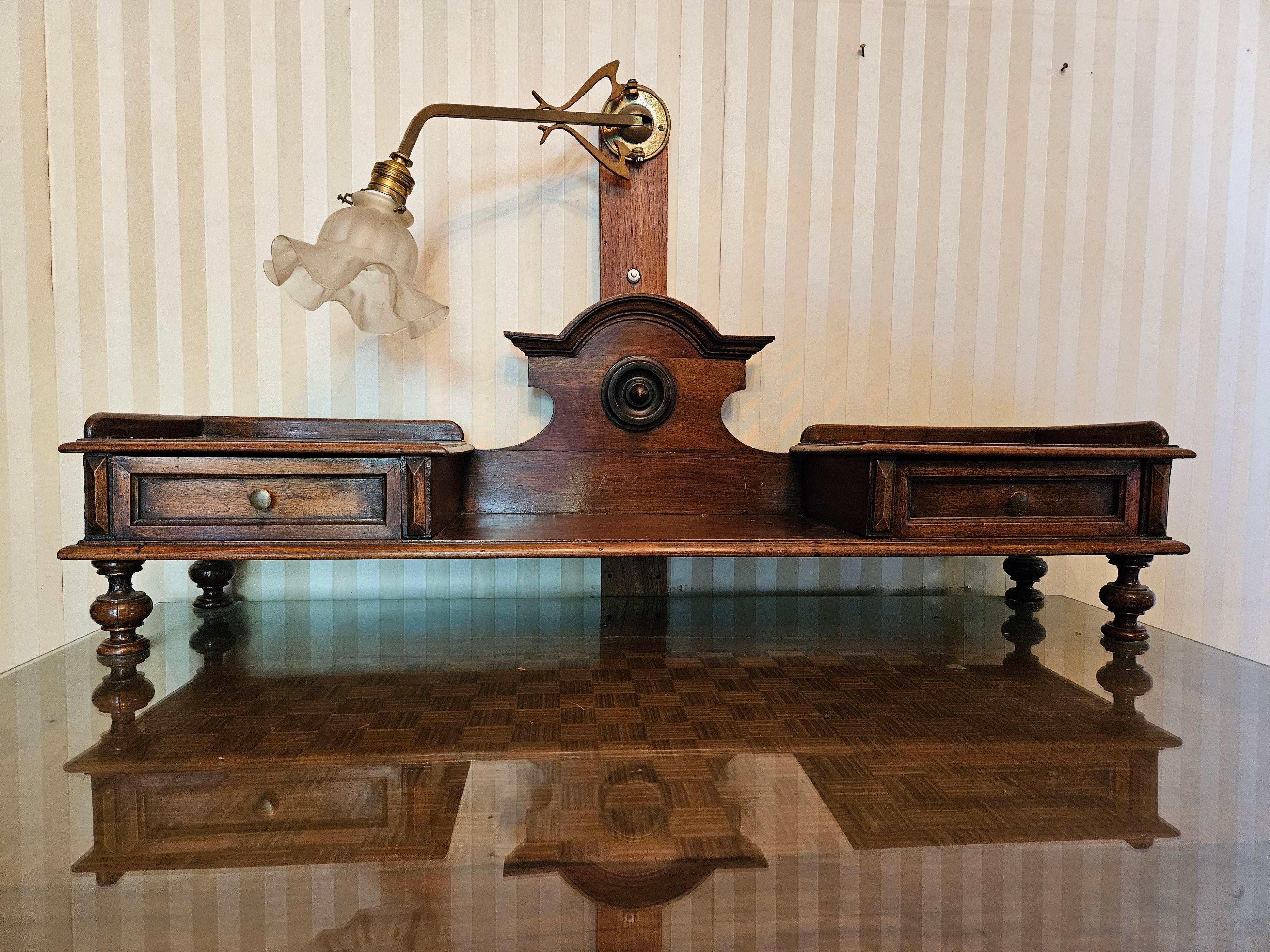 Neoclassical Revival Venetian desk with glass top and directional light 20th century For Sale
