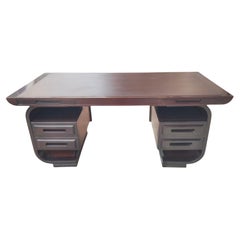 Ico parisi escritorio con cajones de madera y cuero estilo años 70