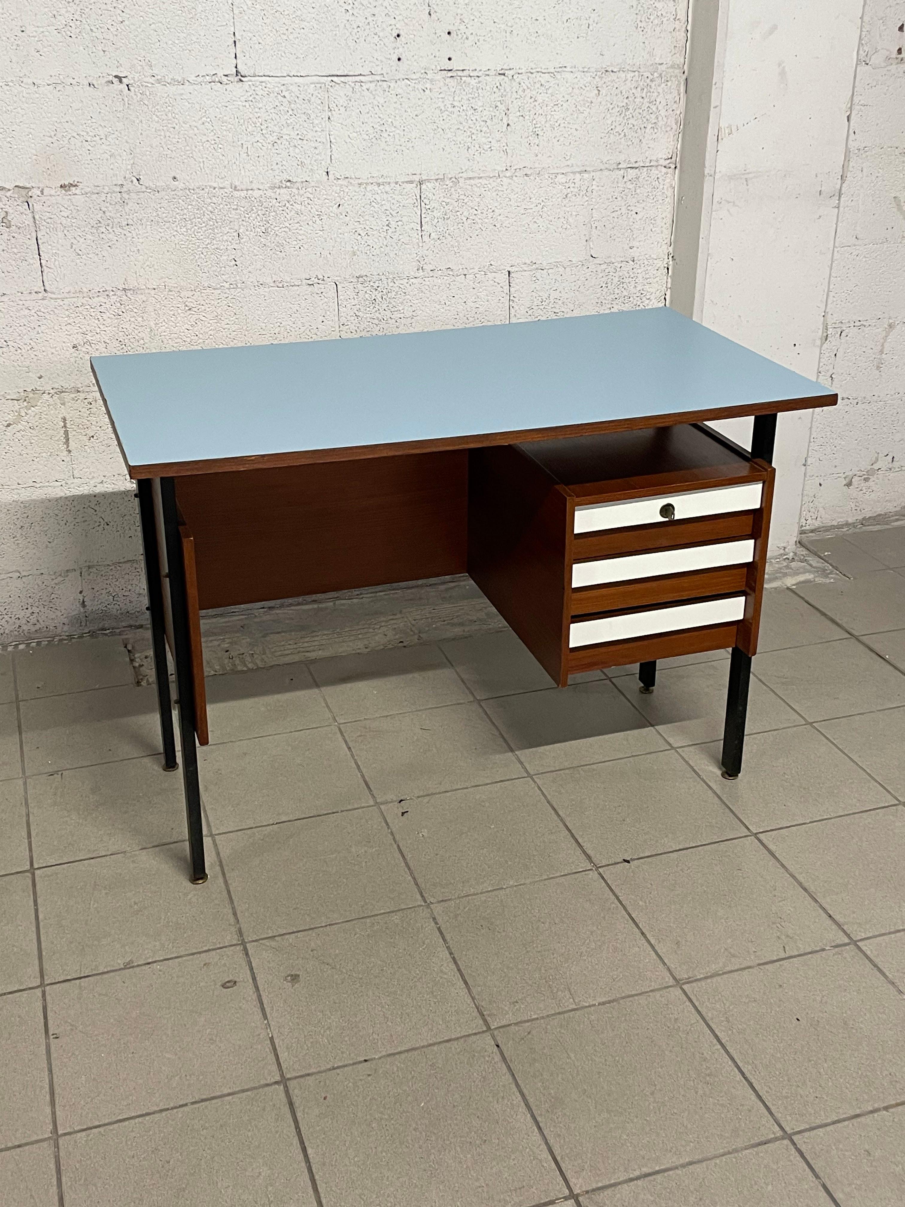 Italian 1960s desk i teak and colored formica