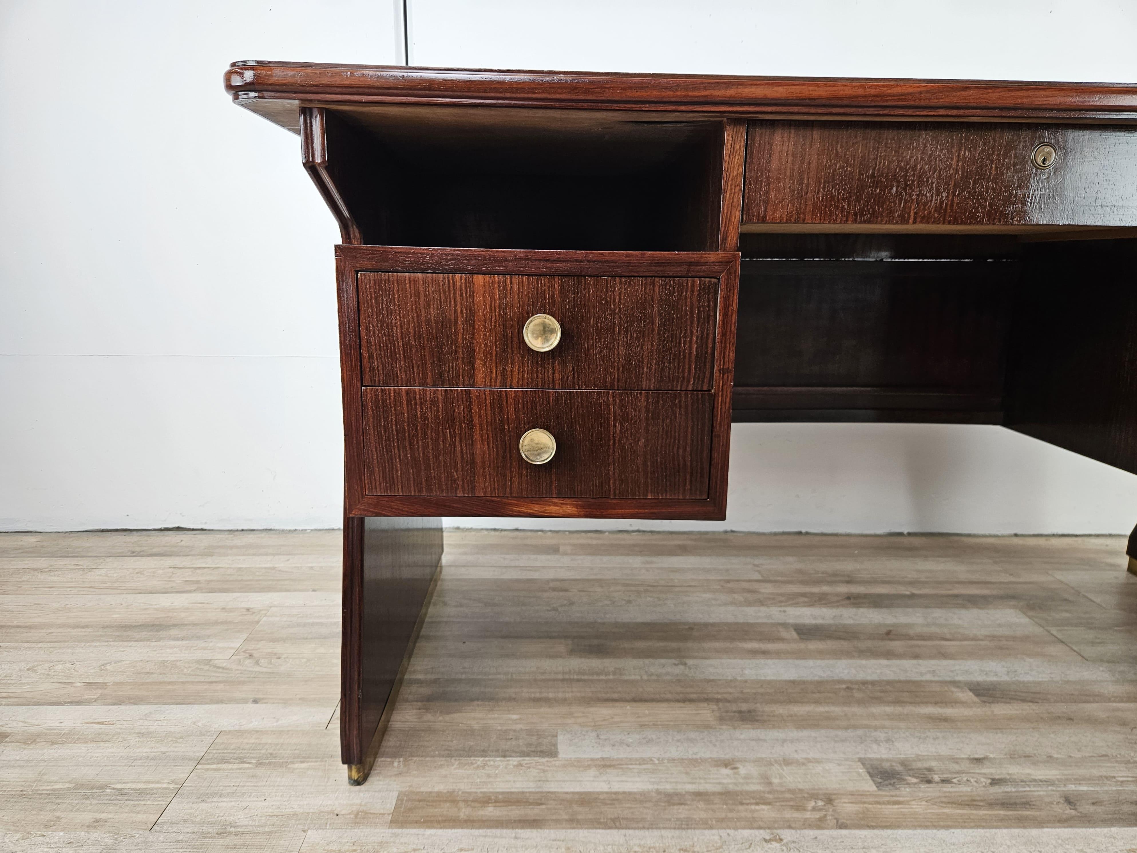 1960s exotic wood glass and brass desk attr. to La Permanente Furniture For Sale 4