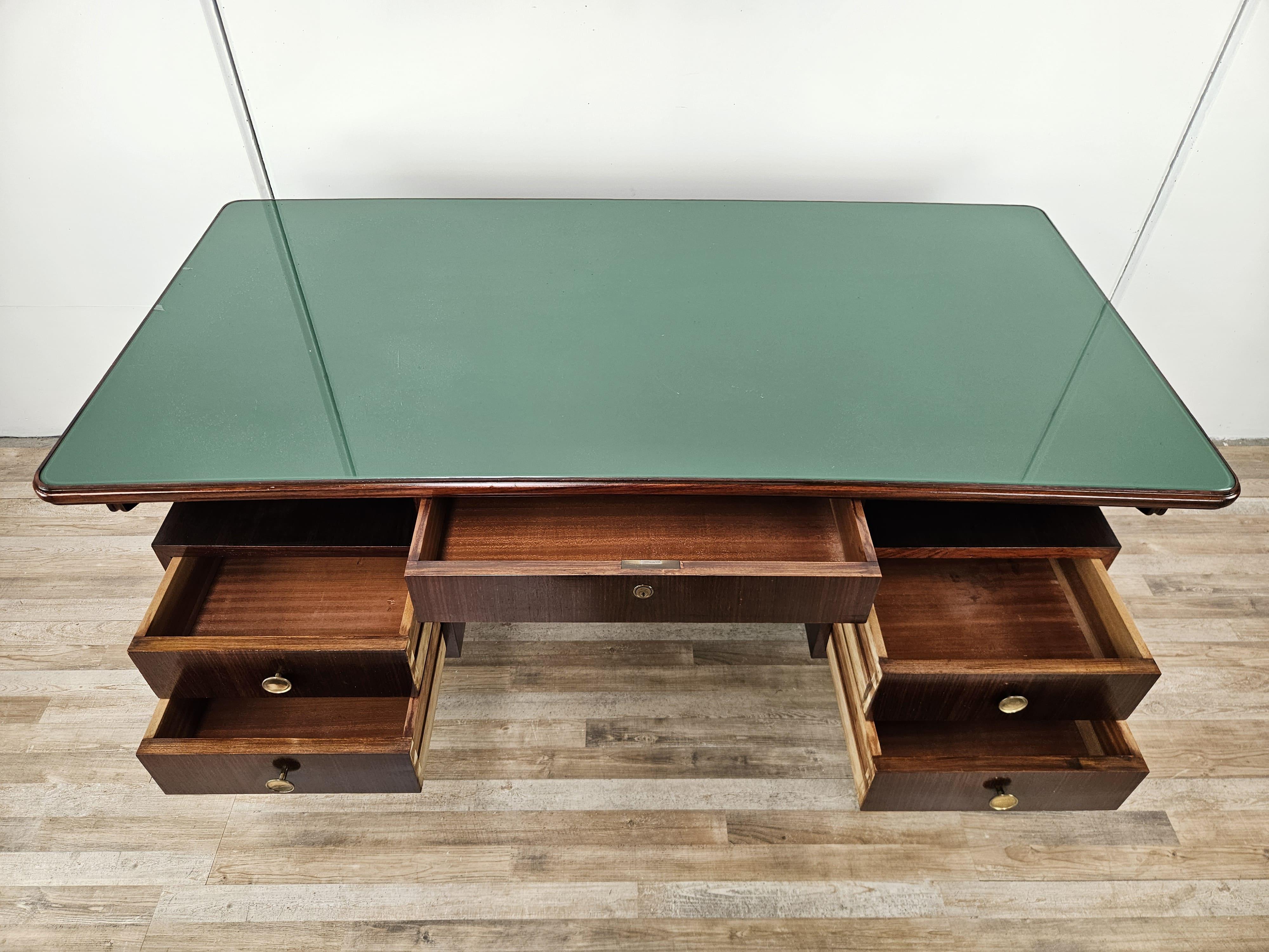 1960s exotic wood glass and brass desk attr. to La Permanente Furniture For Sale 6