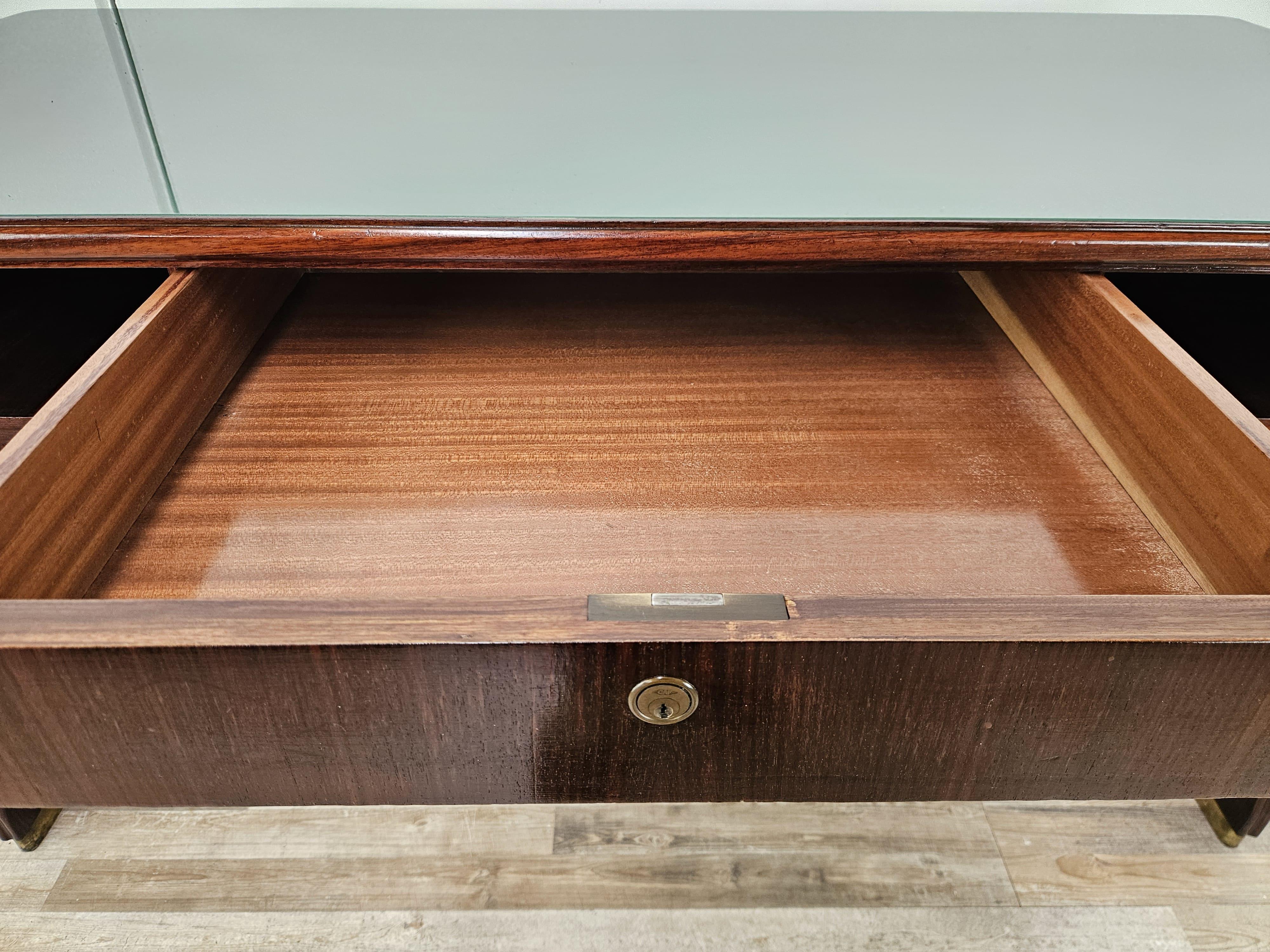 1960s exotic wood glass and brass desk attr. to La Permanente Furniture For Sale 9