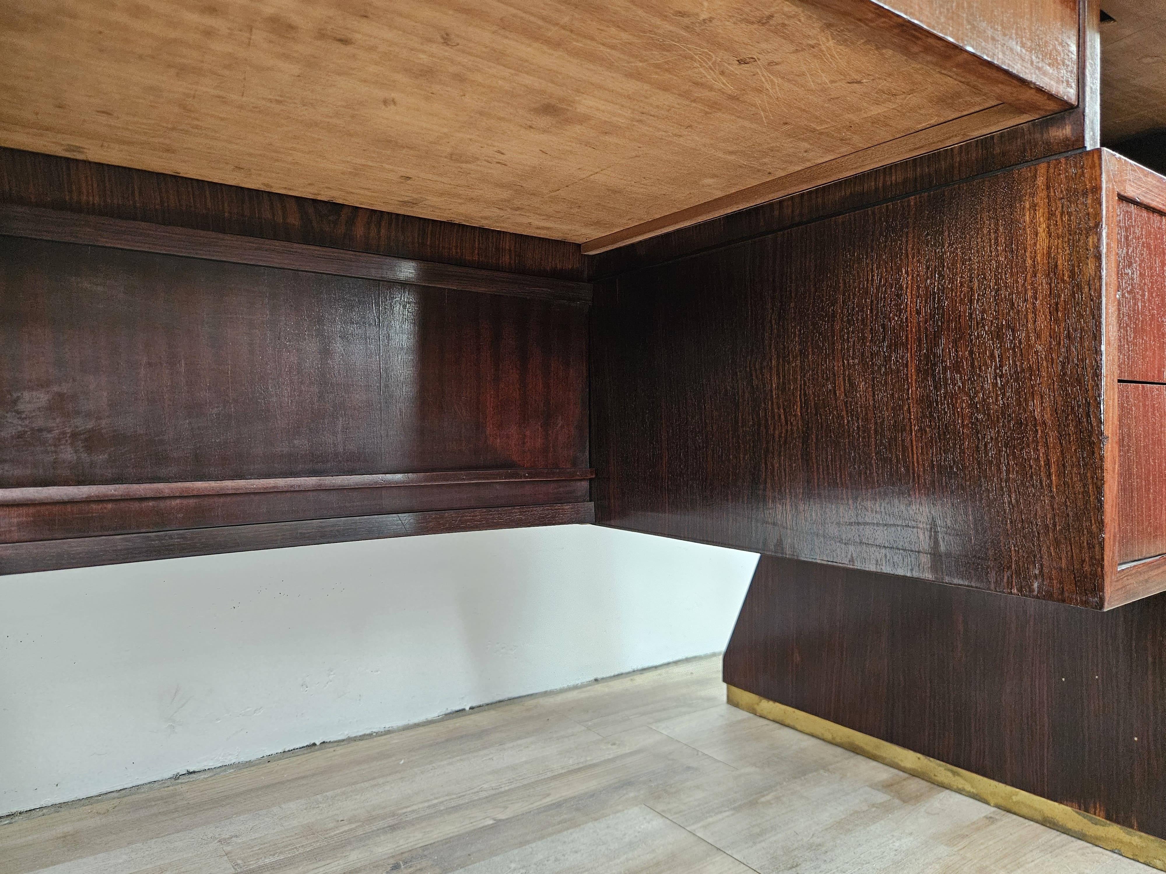 1960s exotic wood glass and brass desk attr. to La Permanente Furniture For Sale 11