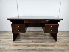 Scrivania anni '60 in legno esotico vetro e ottone attr. a La Permanente Mobili