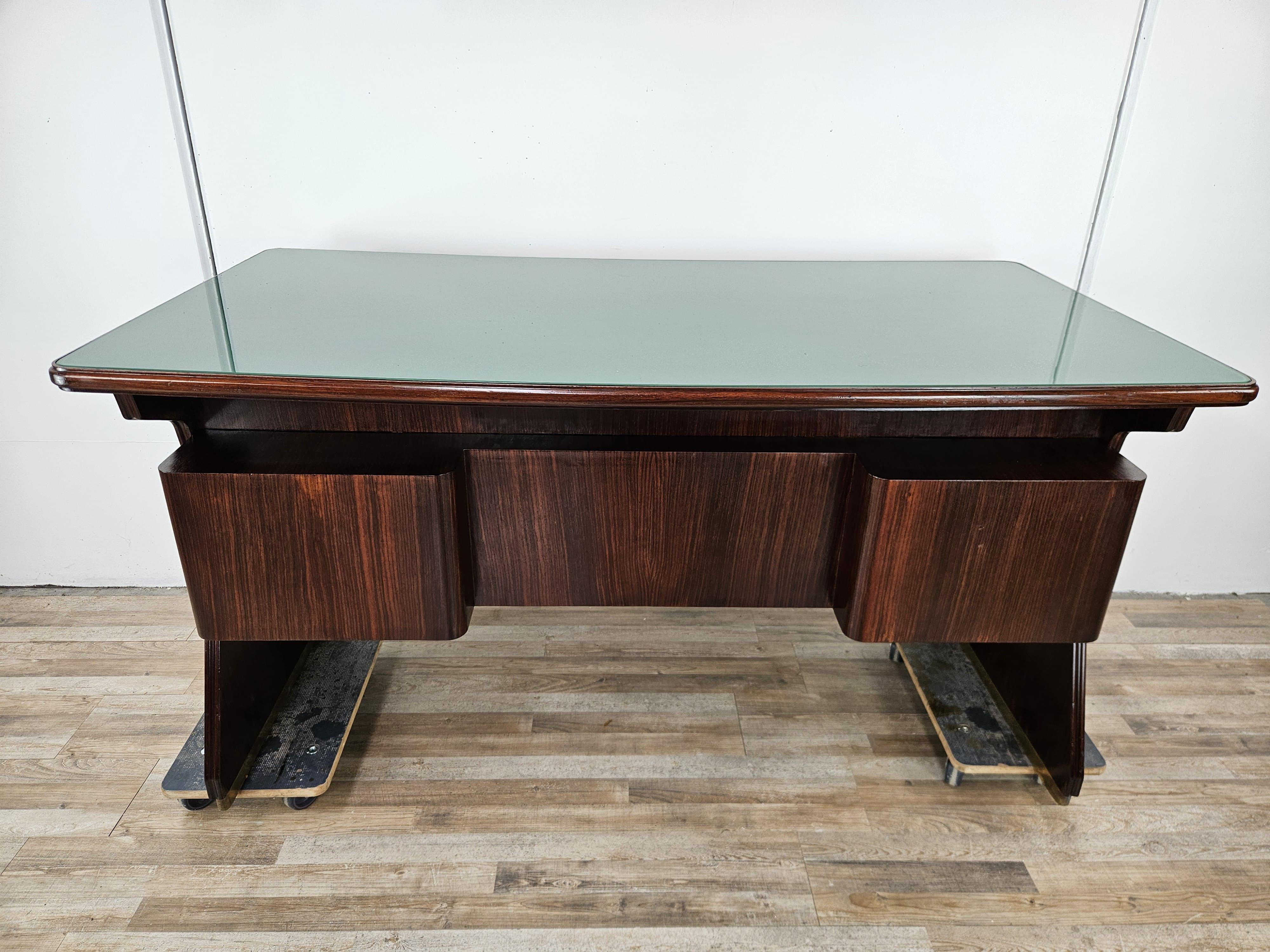 1960s exotic wood glass and brass desk attr. to La Permanente Furniture For Sale 13