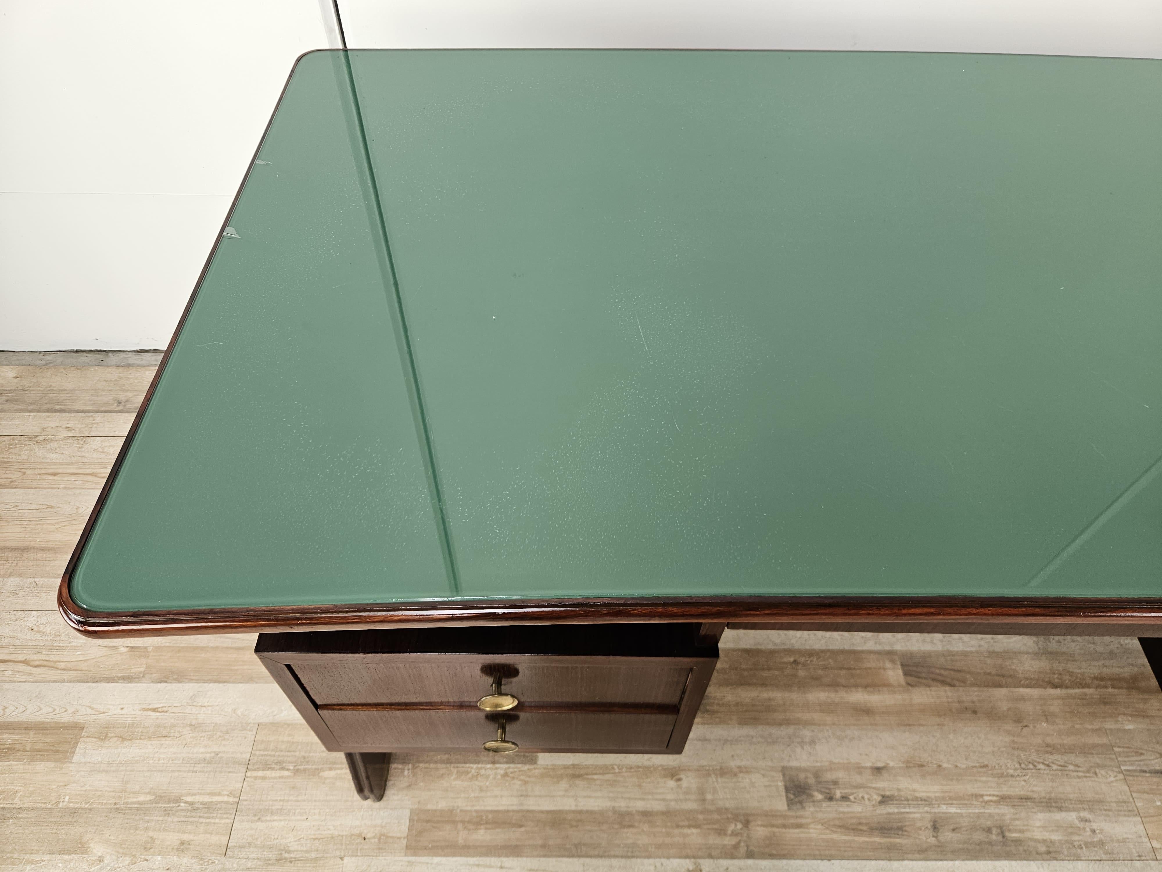 Mid-20th Century 1960s exotic wood glass and brass desk attr. to La Permanente Furniture For Sale