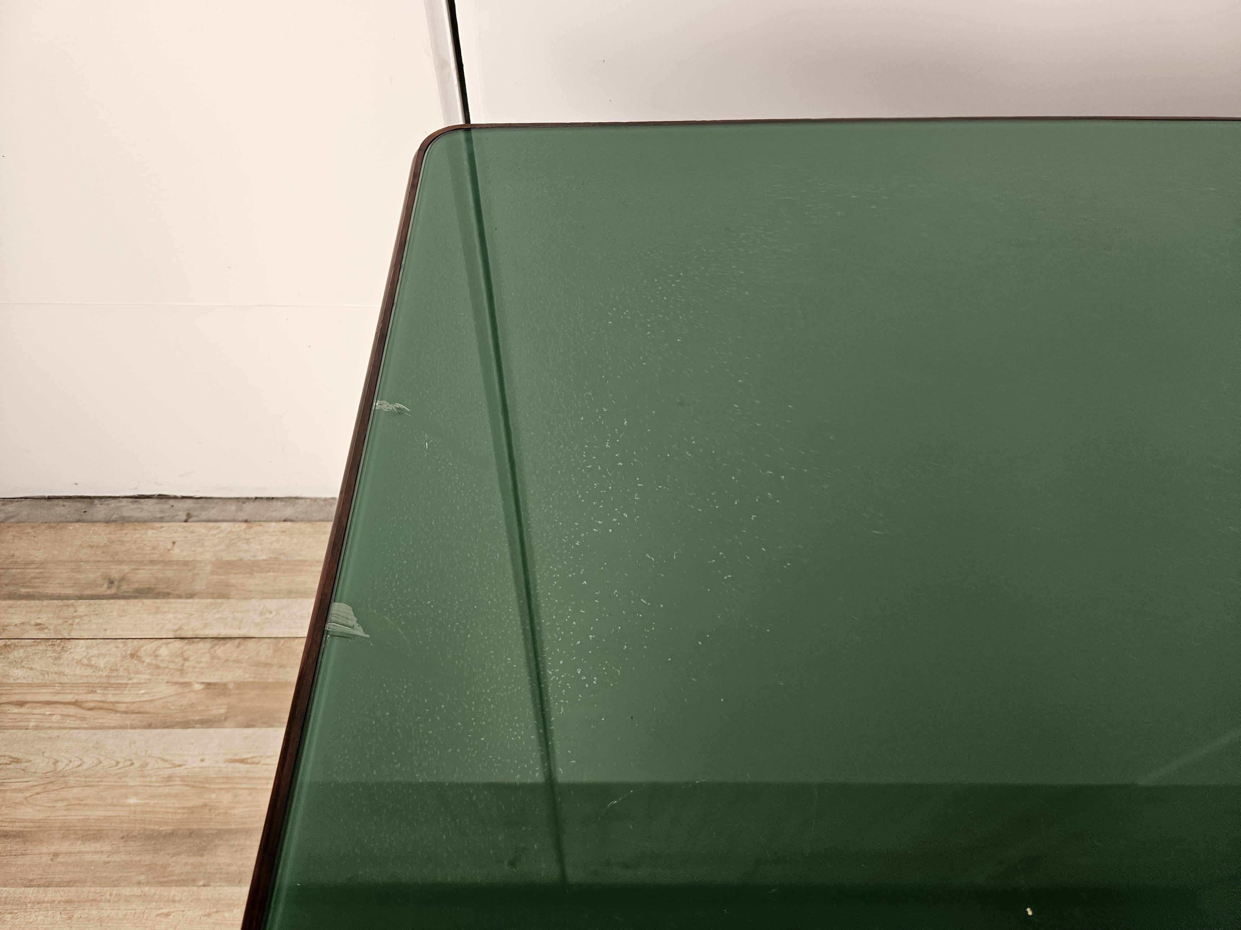 Brass 1960s exotic wood glass and brass desk attr. to La Permanente Furniture For Sale