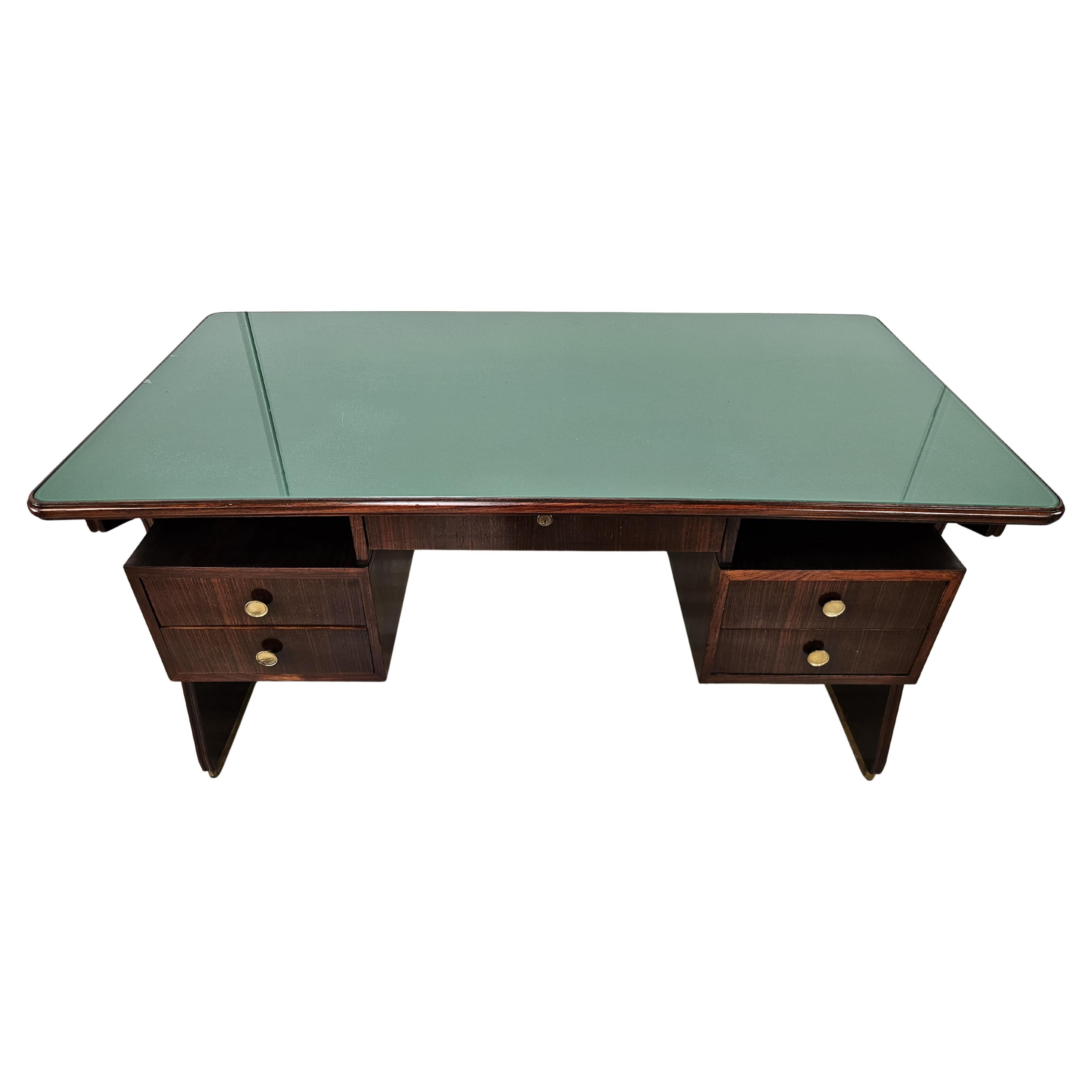 1960s exotic wood glass and brass desk attr. to La Permanente Furniture For Sale