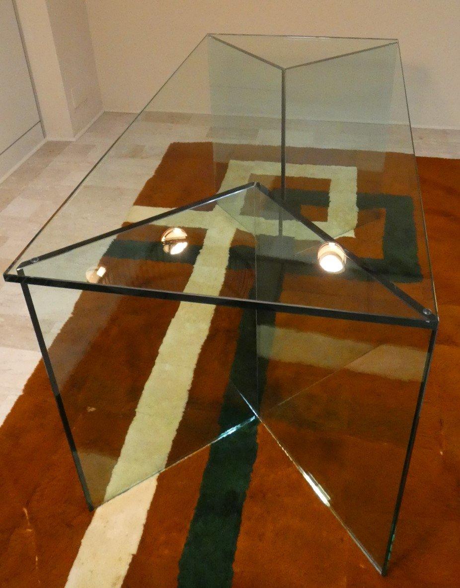 Fatto a mano Scrivania Bacco in vetro trasparente attribuita a Tonelli, Italia, anni '80 in vendita