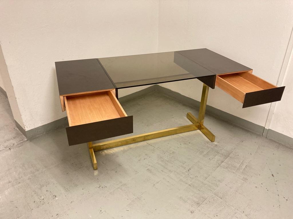 Scrivania Brass & Lacquer Signed Writing Desk by Willy Rizzo, Italy, ca. 1972 For Sale 5