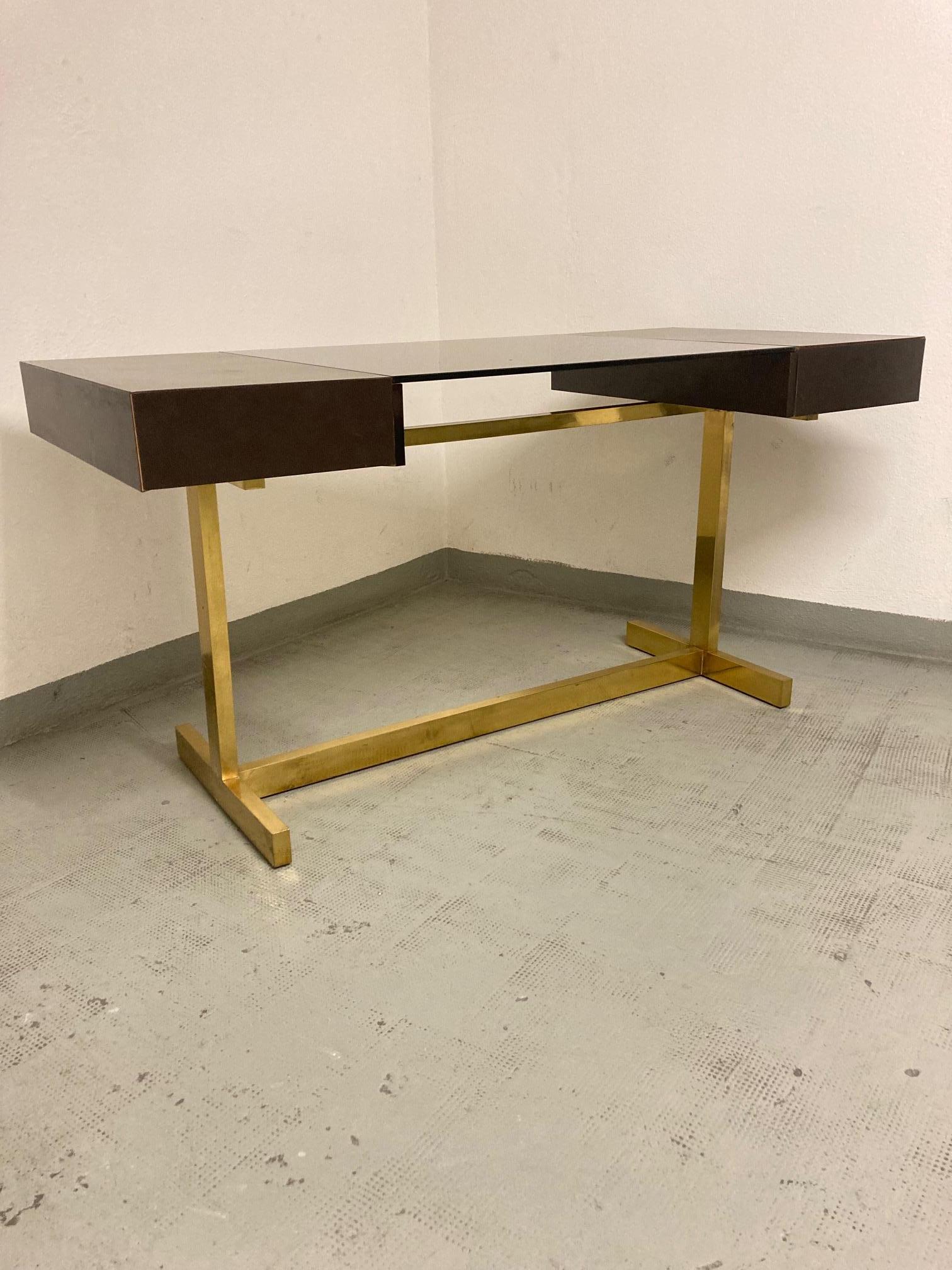 Scrivania Brass & Lacquer Signed Writing Desk by Willy Rizzo, Italy, ca. 1972 For Sale 7