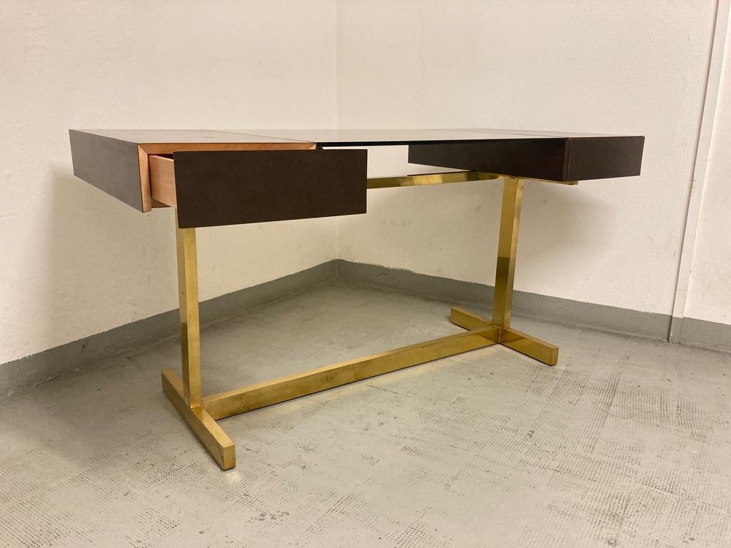 Late 20th Century Scrivania Brass & Lacquer Signed Writing Desk by Willy Rizzo, Italy, ca. 1972 For Sale