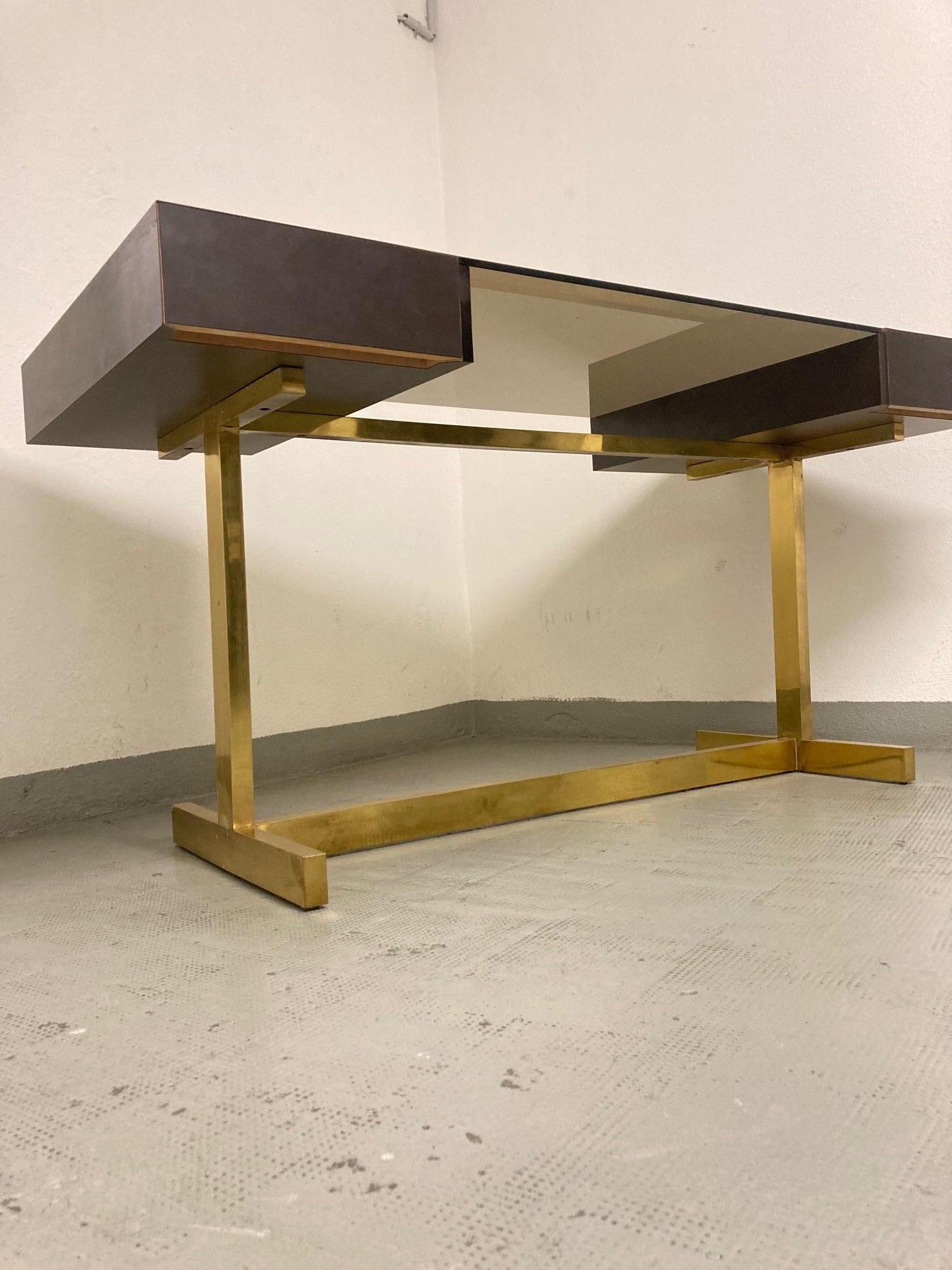 Scrivania Brass & Lacquer Signed Writing Desk by Willy Rizzo, Italy, ca. 1972 For Sale 2