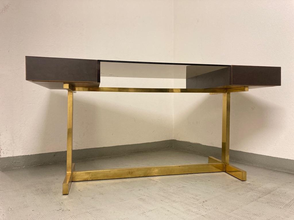 Scrivania Brass & Lacquer Signed Writing Desk by Willy Rizzo, Italy, ca. 1972 For Sale 3