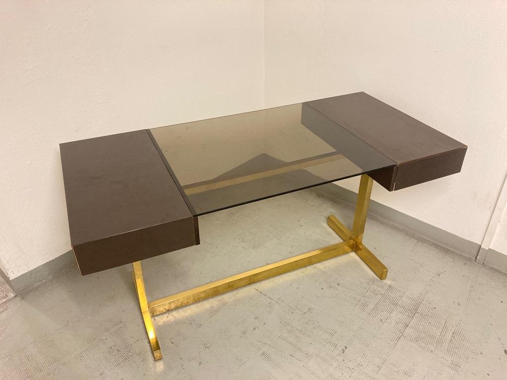 Scrivania Brass & Lacquer Signed Writing Desk by Willy Rizzo, Italy, ca. 1972 For Sale 4