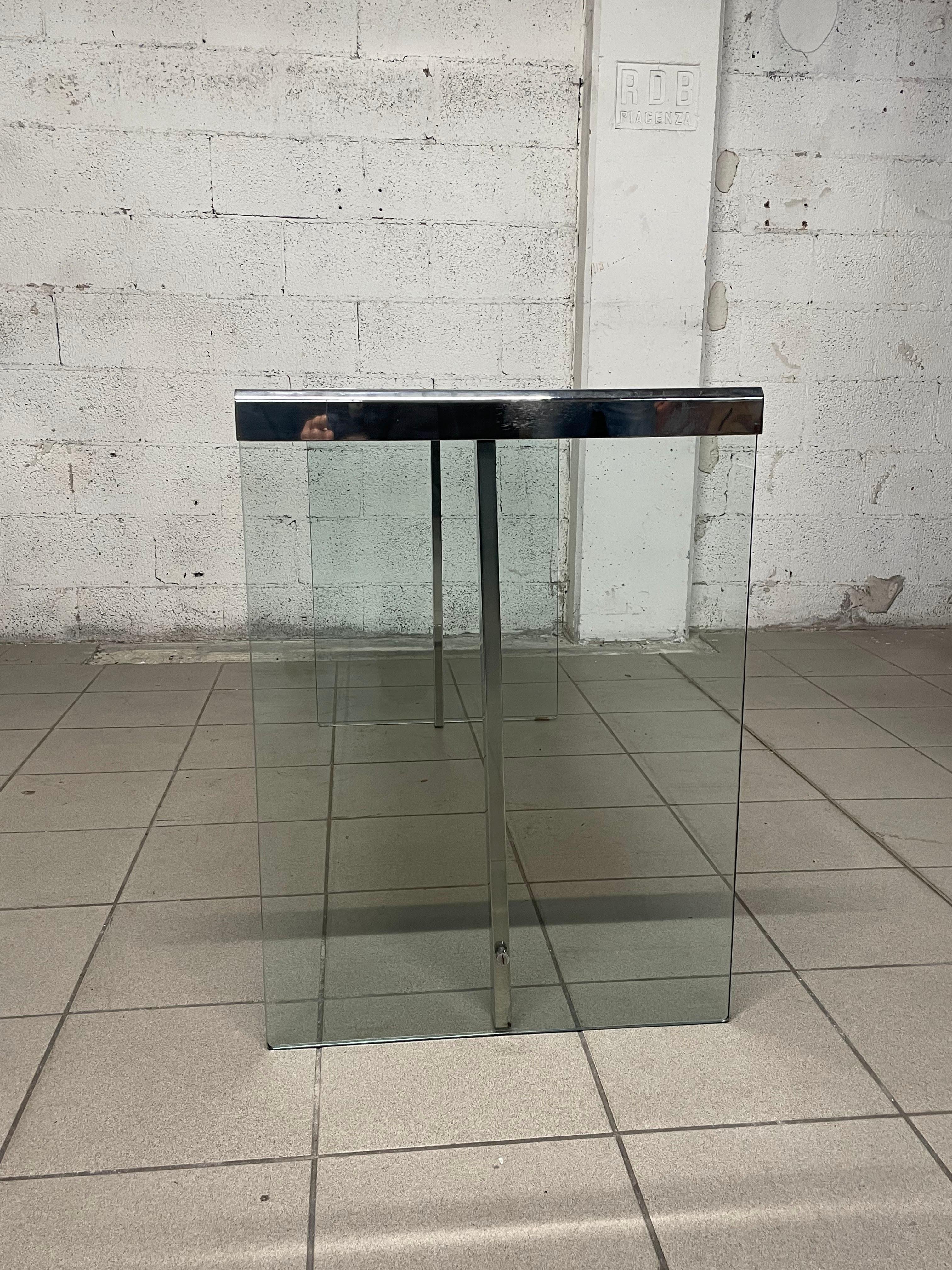 Scrivania / consolle anni '70 in vetro e metallo cromato di Gallotti & Radice in vendita 4