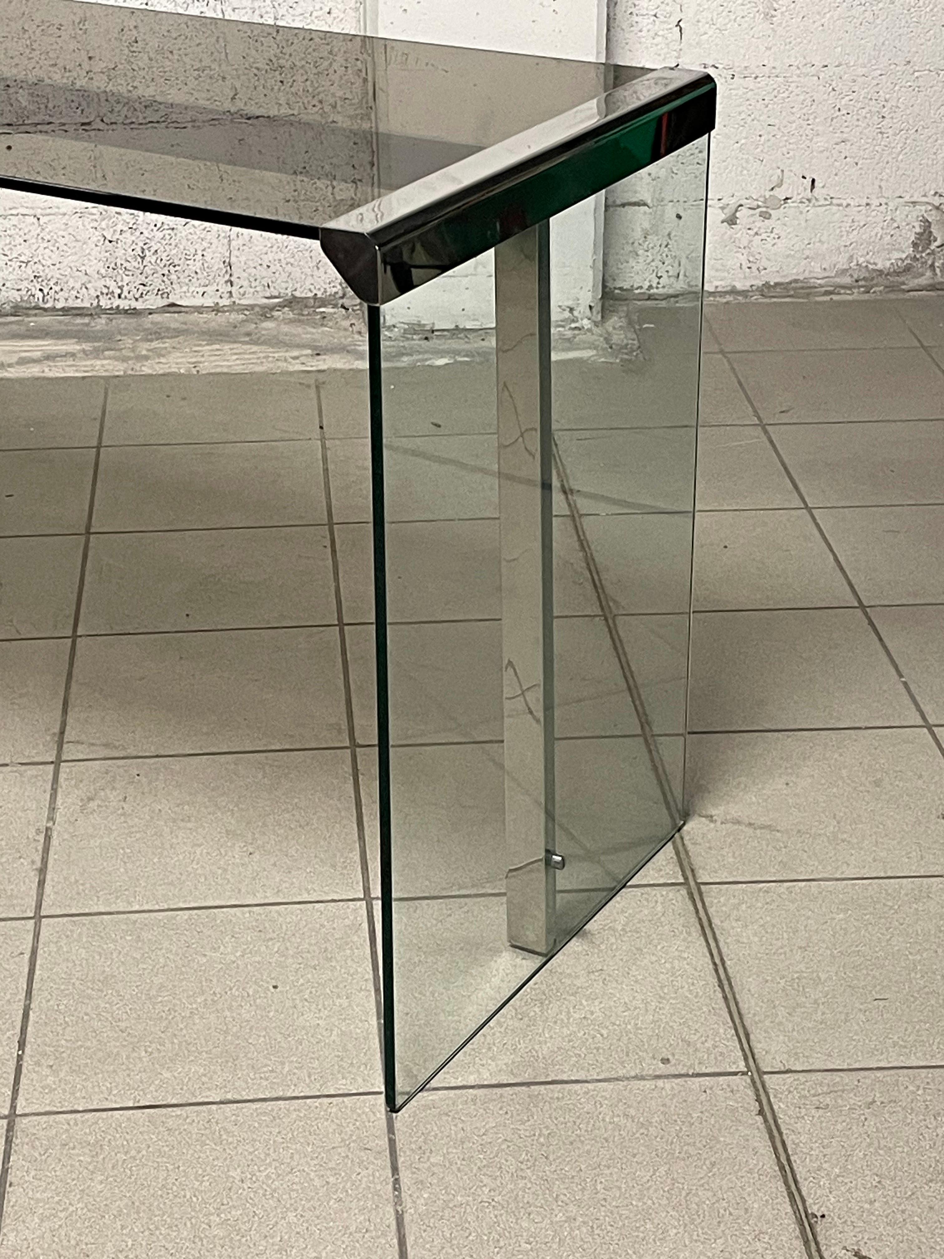 Scrivania / consolle anni '70 in vetro e metallo cromato di Gallotti & Radice in vendita 7