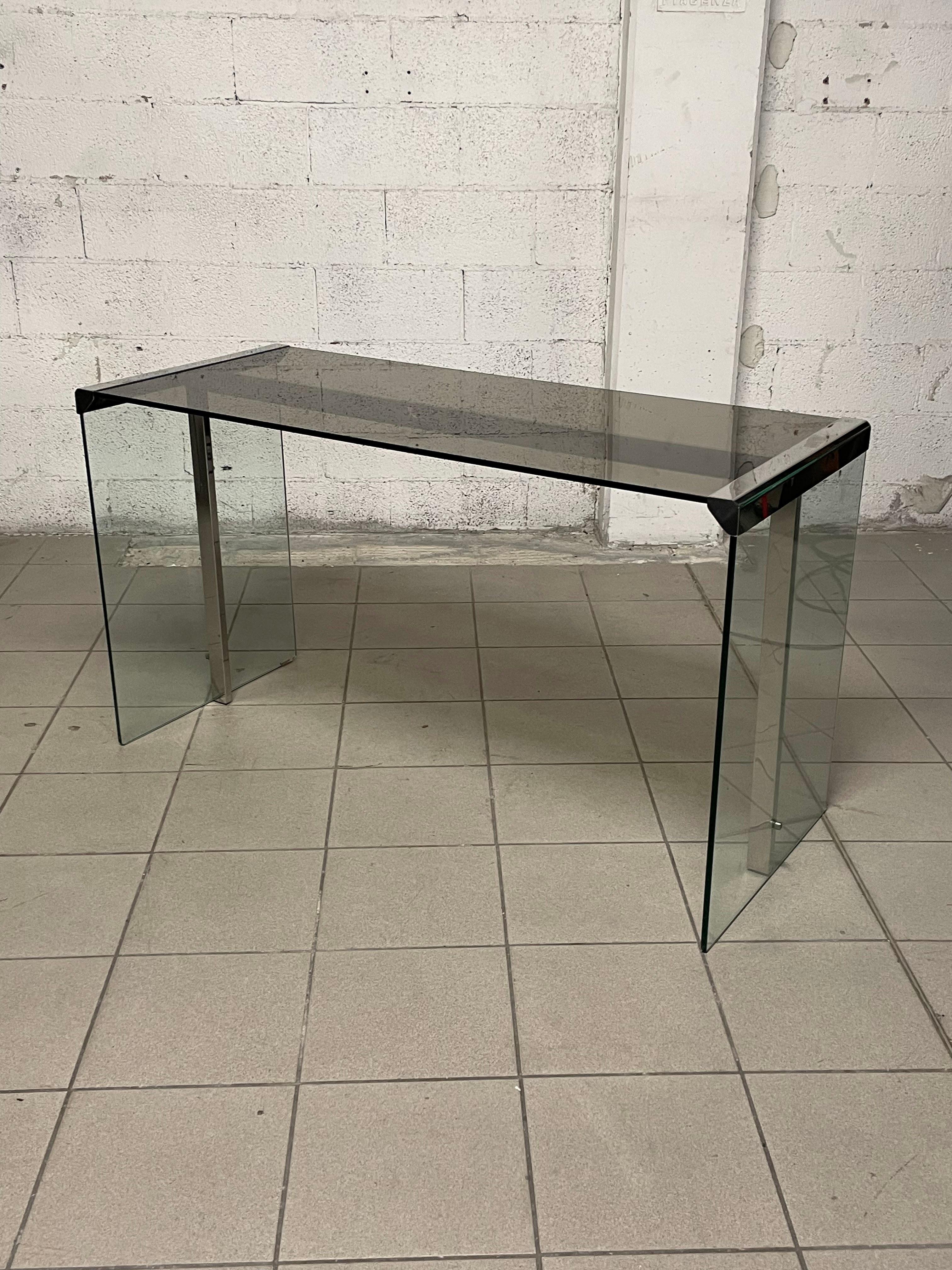 Scrivania / consolle anni '70 in vetro e metallo cromato di Gallotti & Radice in vendita 8