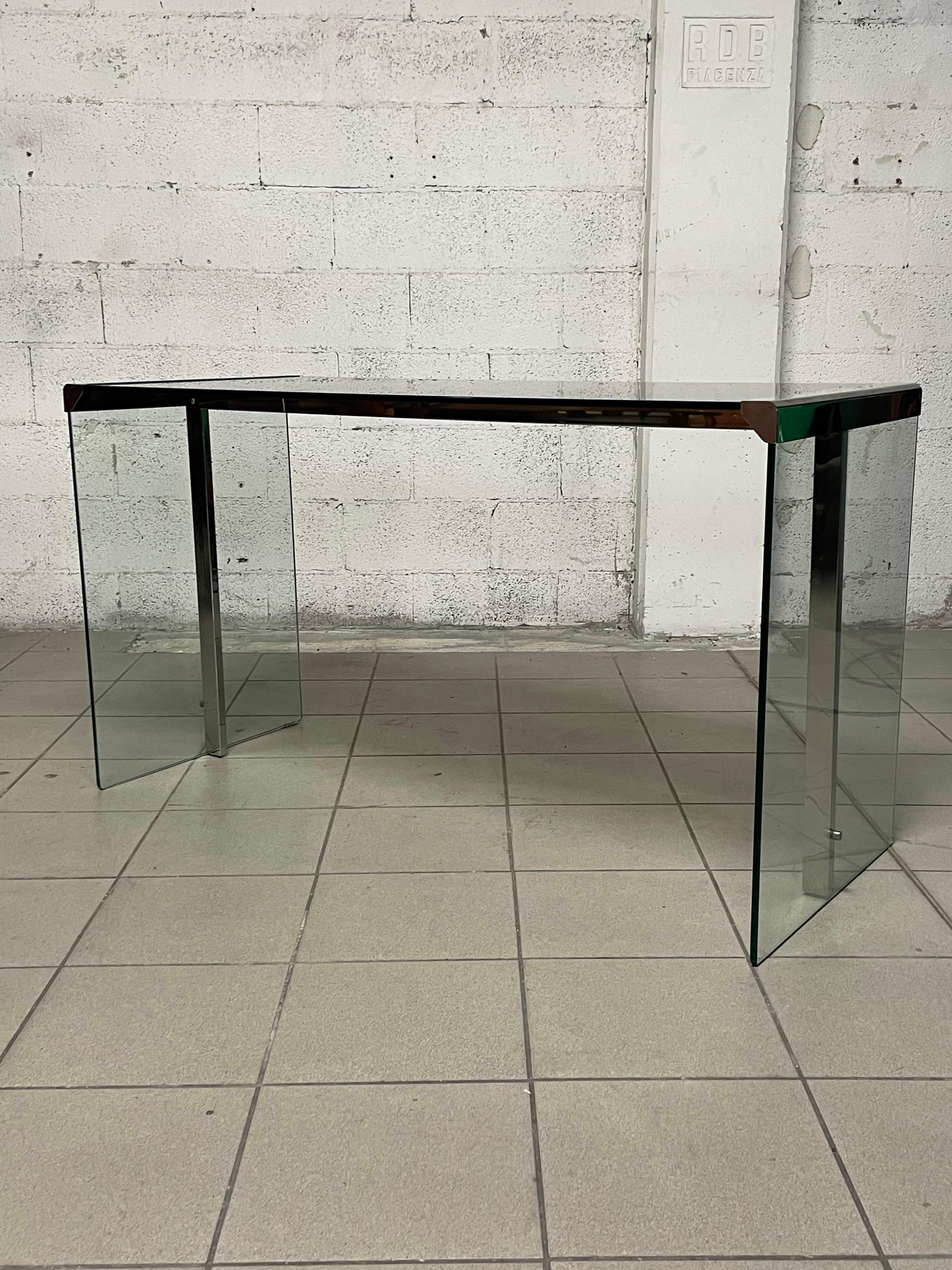 Scrivania / consolle anni '70 in vetro e metallo cromato di Gallotti & Radice in vendita 9