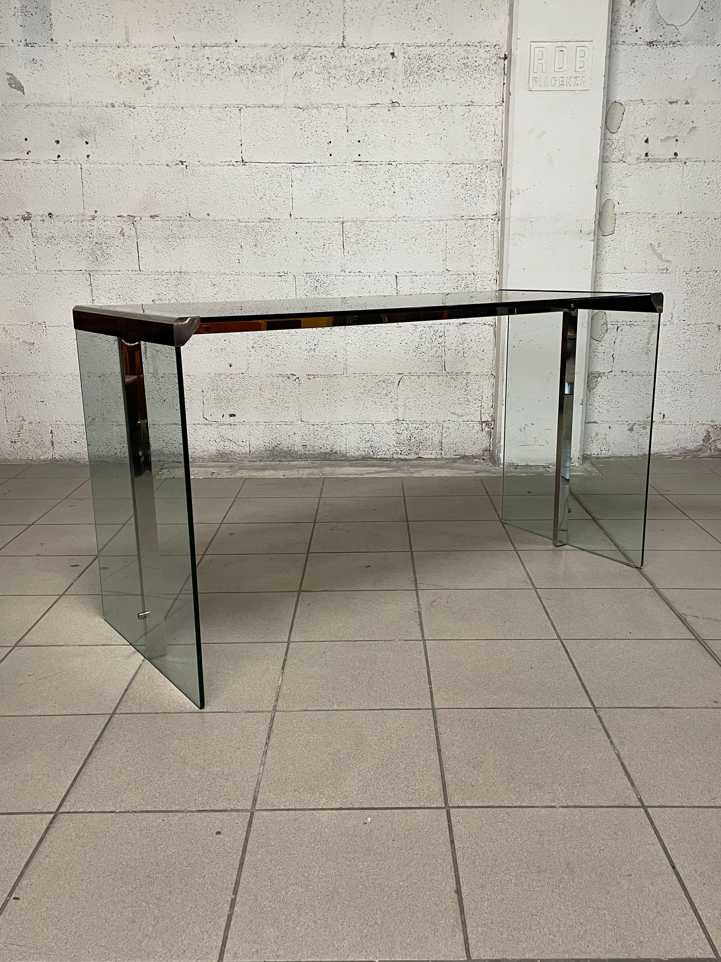 Scrivania / consolle anni '70 in vetro e metallo cromato di Gallotti & Radice in vendita 1