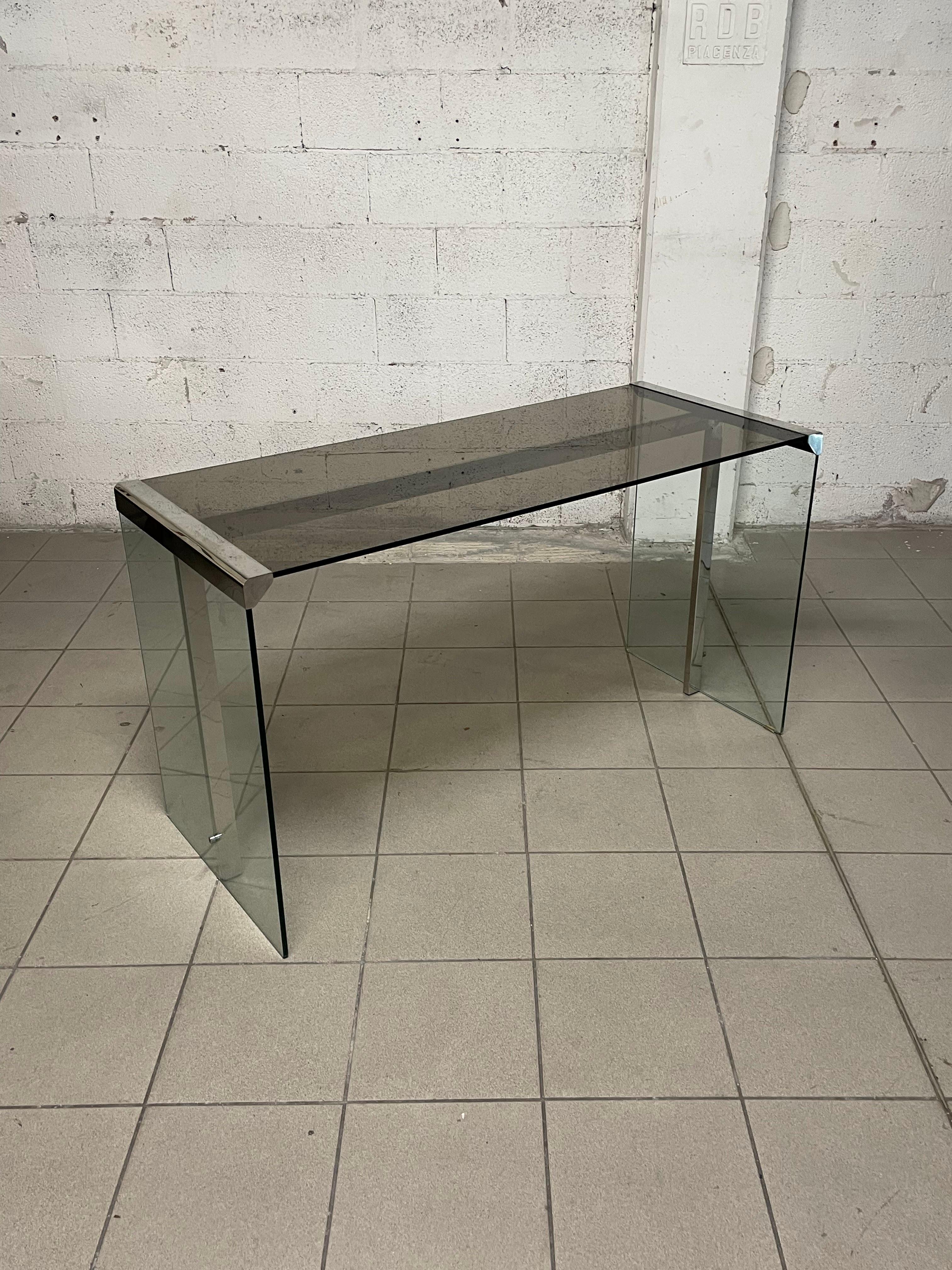 Scrivania / consolle anni '70 in vetro e metallo cromato di Gallotti & Radice in vendita 2