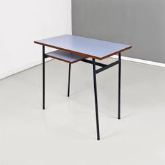 Italian mid-century modern blue formica and black metal desk, 1960s