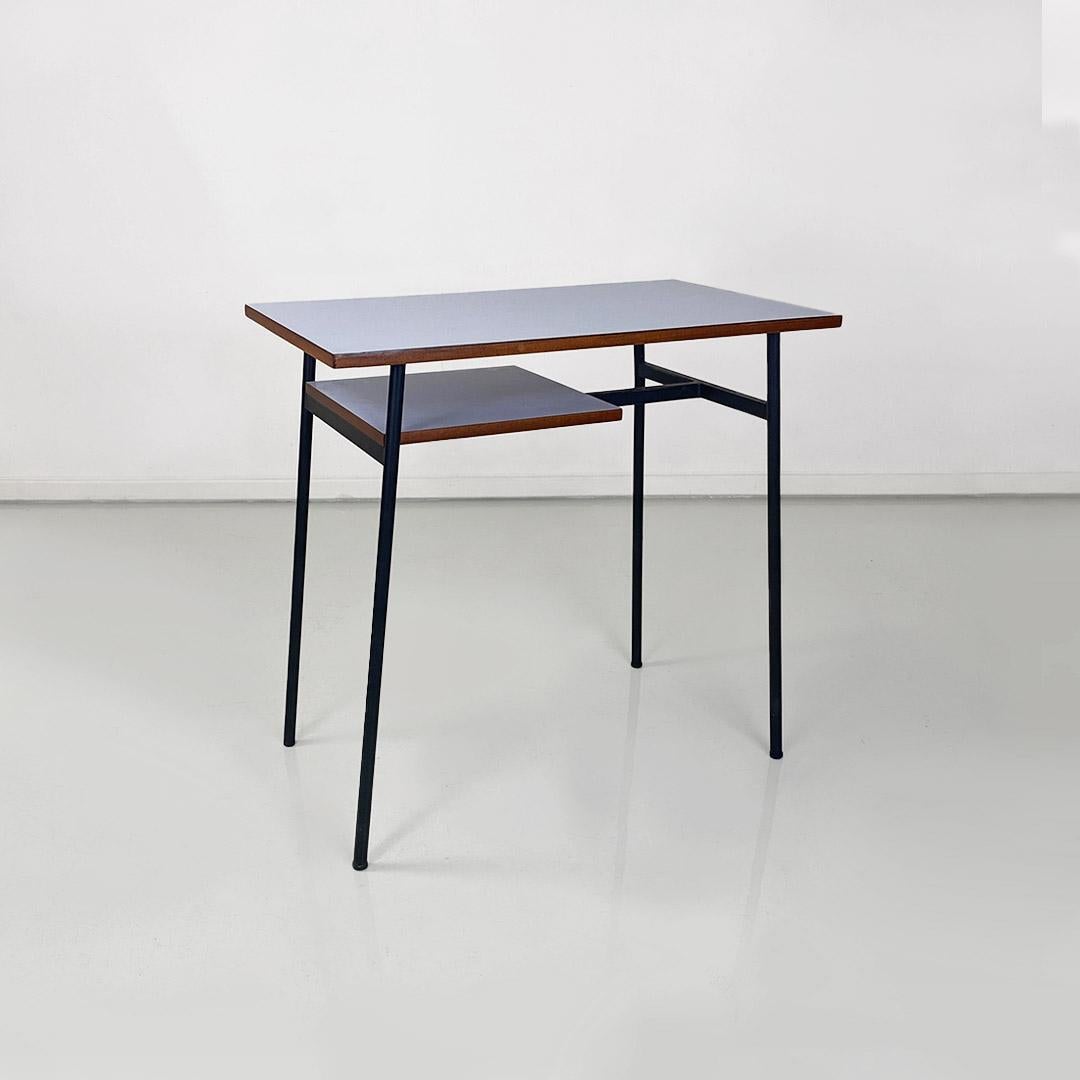 Mid-Century Modern Blue formica and black metal desk, Italian modernism, ca. 1960. For Sale