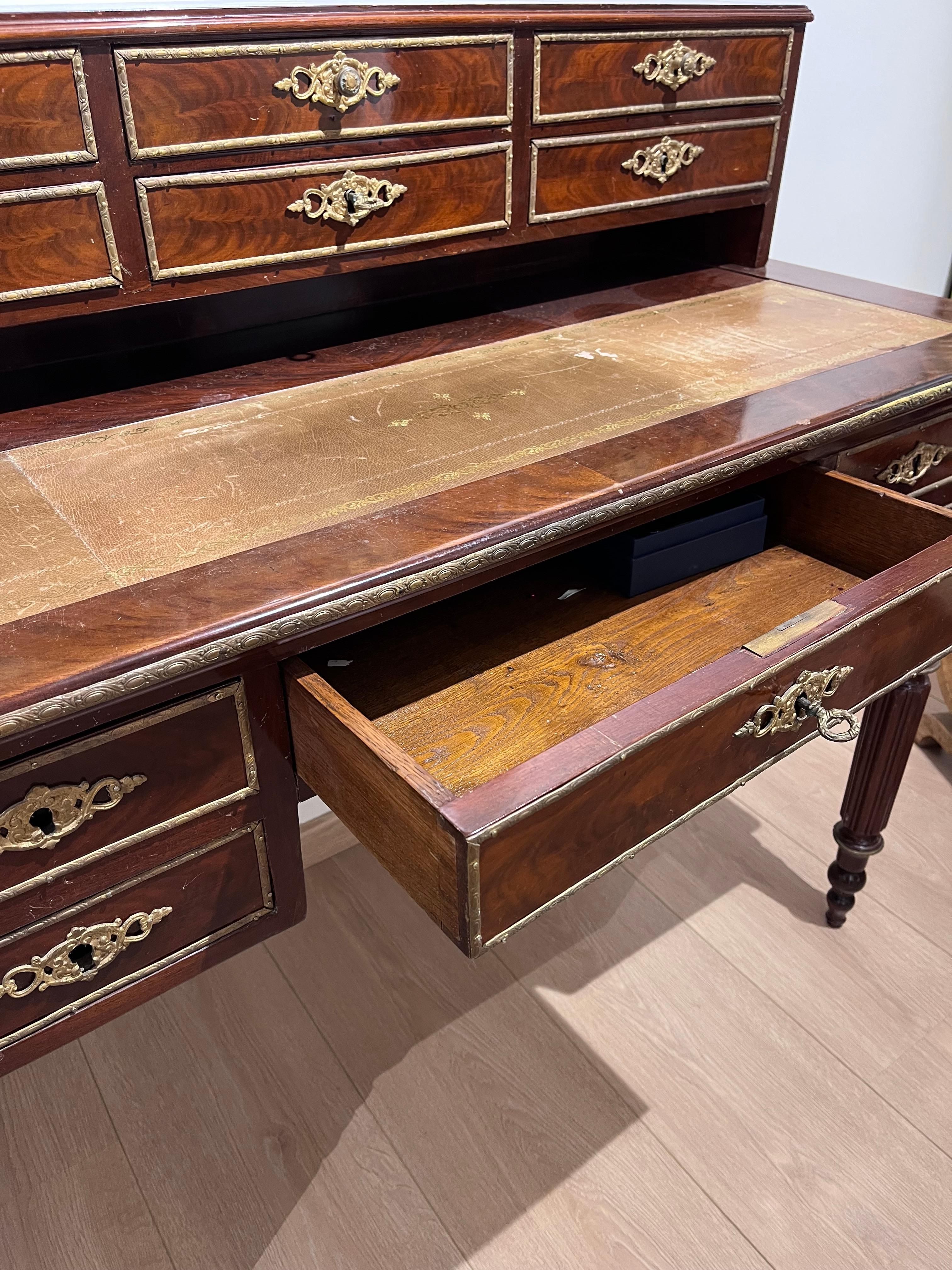Napoleon III Mahogany Centrepiece Desk with Drawers France 19th Century For Sale