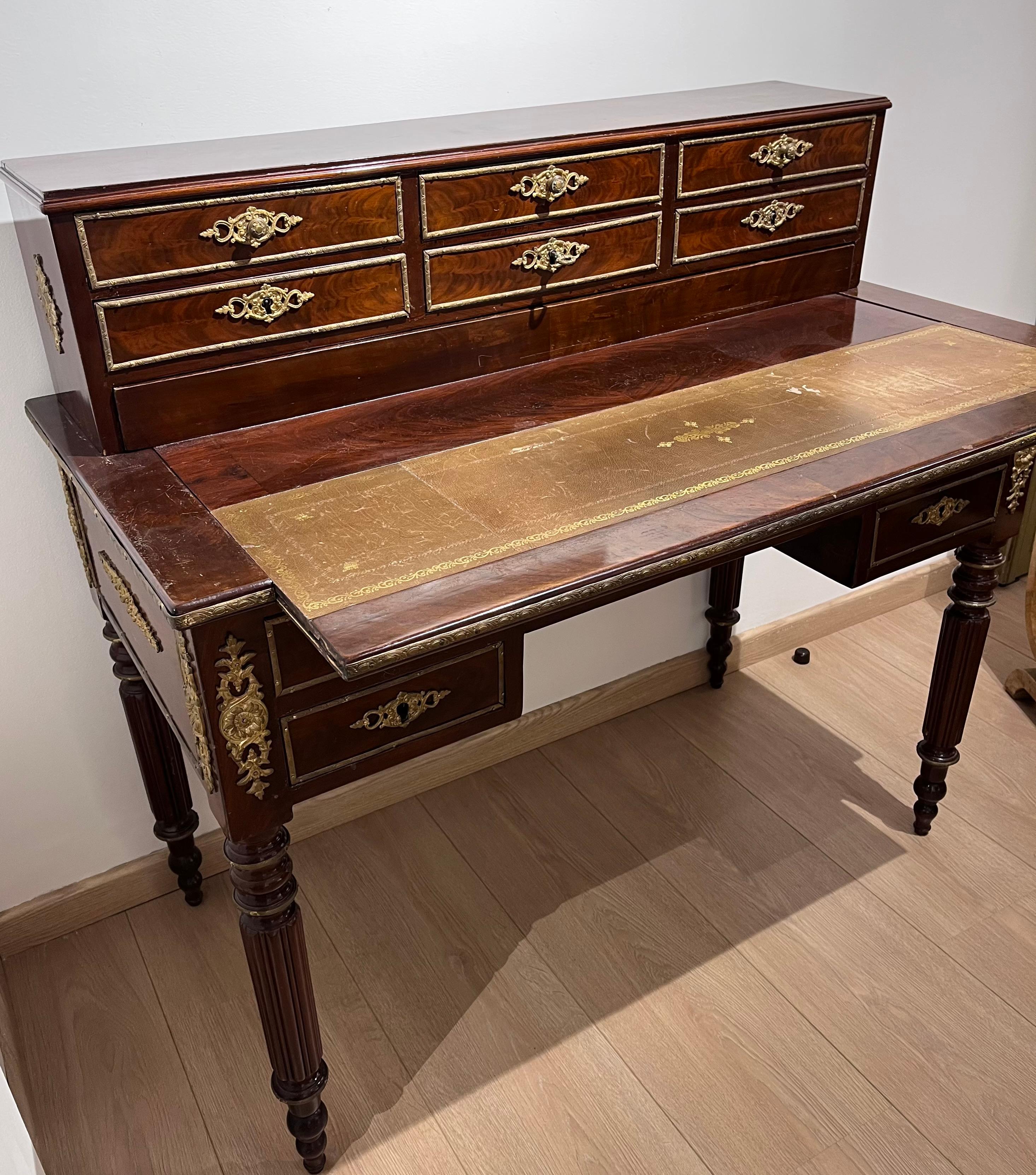 French Mahogany Centrepiece Desk with Drawers France 19th Century For Sale