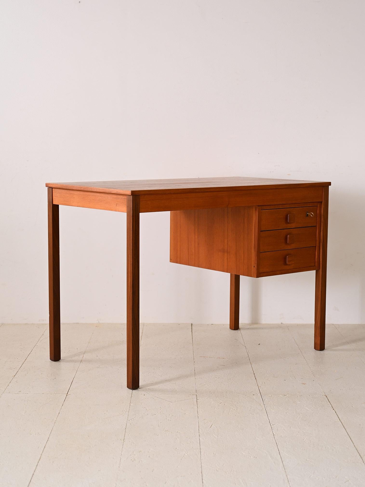 Scandinavian Modern Teak desk with 3 side drawers For Sale