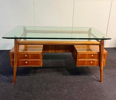 1940s/50s Italian wooden desk with hand-cut glass top
