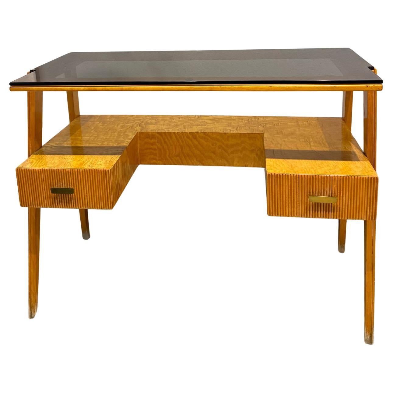Mid-Century desk in briarwood and smoked glass, 1960s