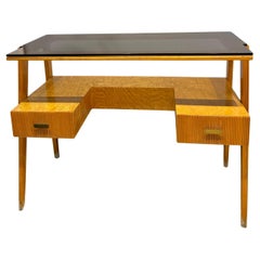Bureau du milieu du siècle en bois de bruyère et verre fumé, années 1960