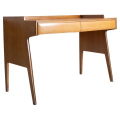Scrivania mid-century, legno intarsiato, 1950 circa
