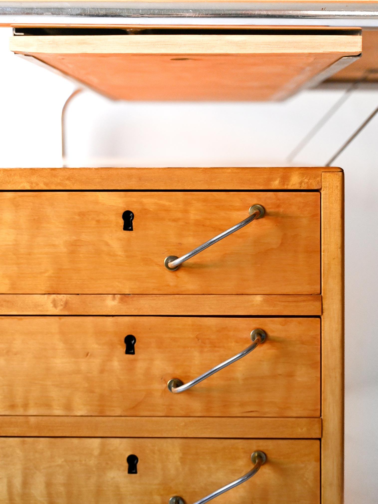 Scandinavian birch and steel desk by Mücke & Melder, 1930s For Sale 5