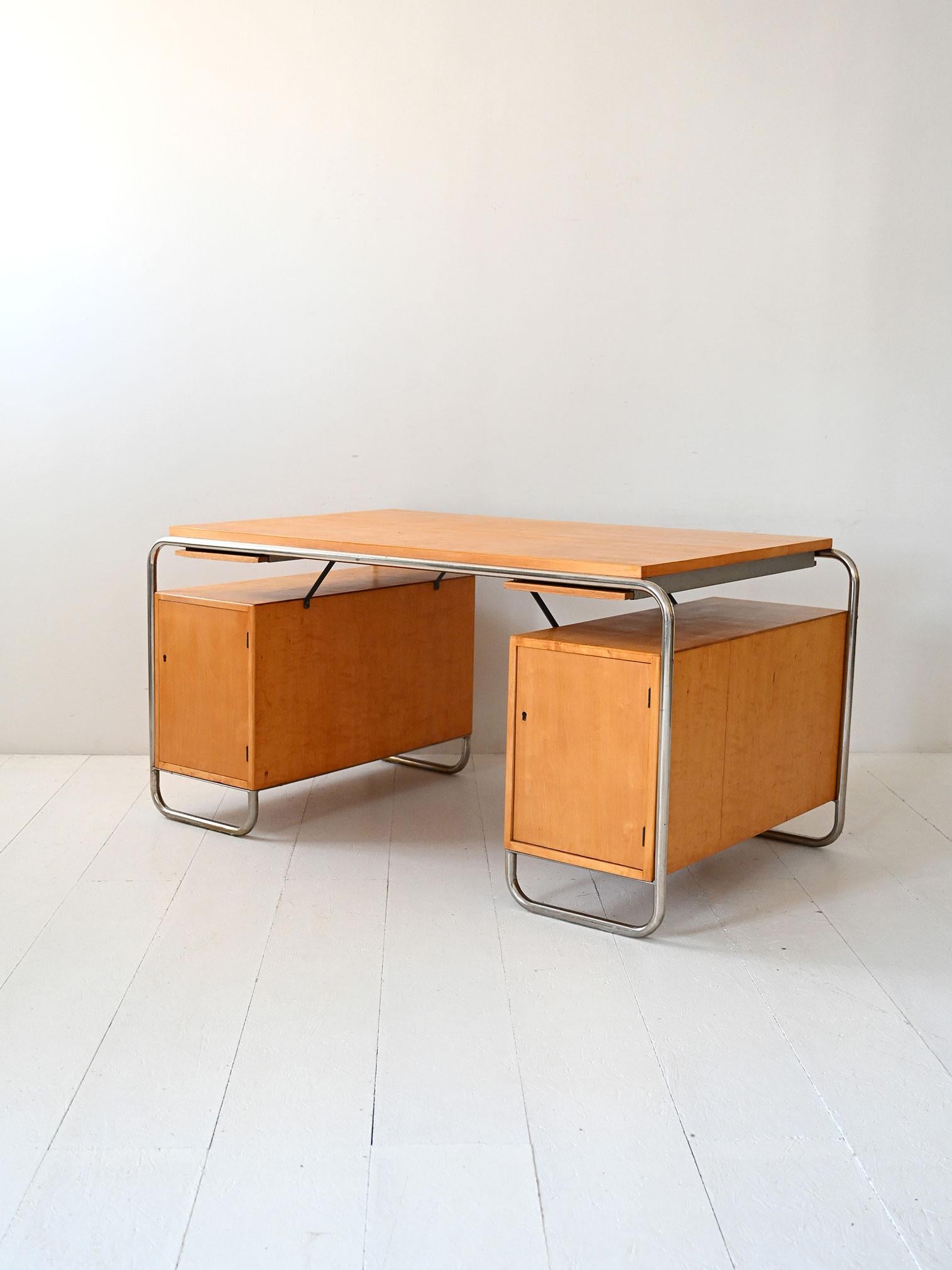 Mid-20th Century Scandinavian birch and steel desk by Mücke & Melder, 1930s For Sale