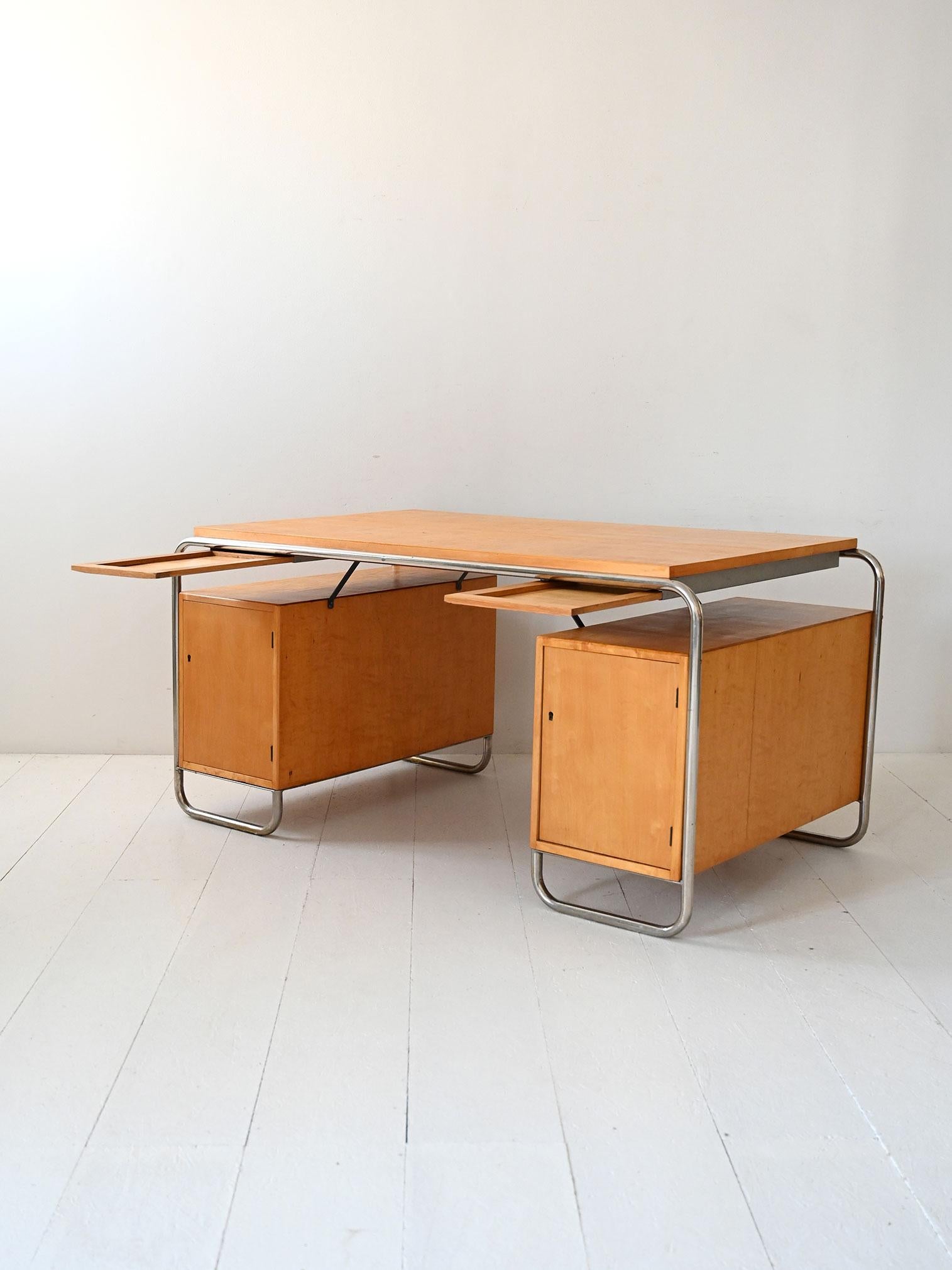 Steel Scandinavian birch and steel desk by Mücke & Melder, 1930s For Sale