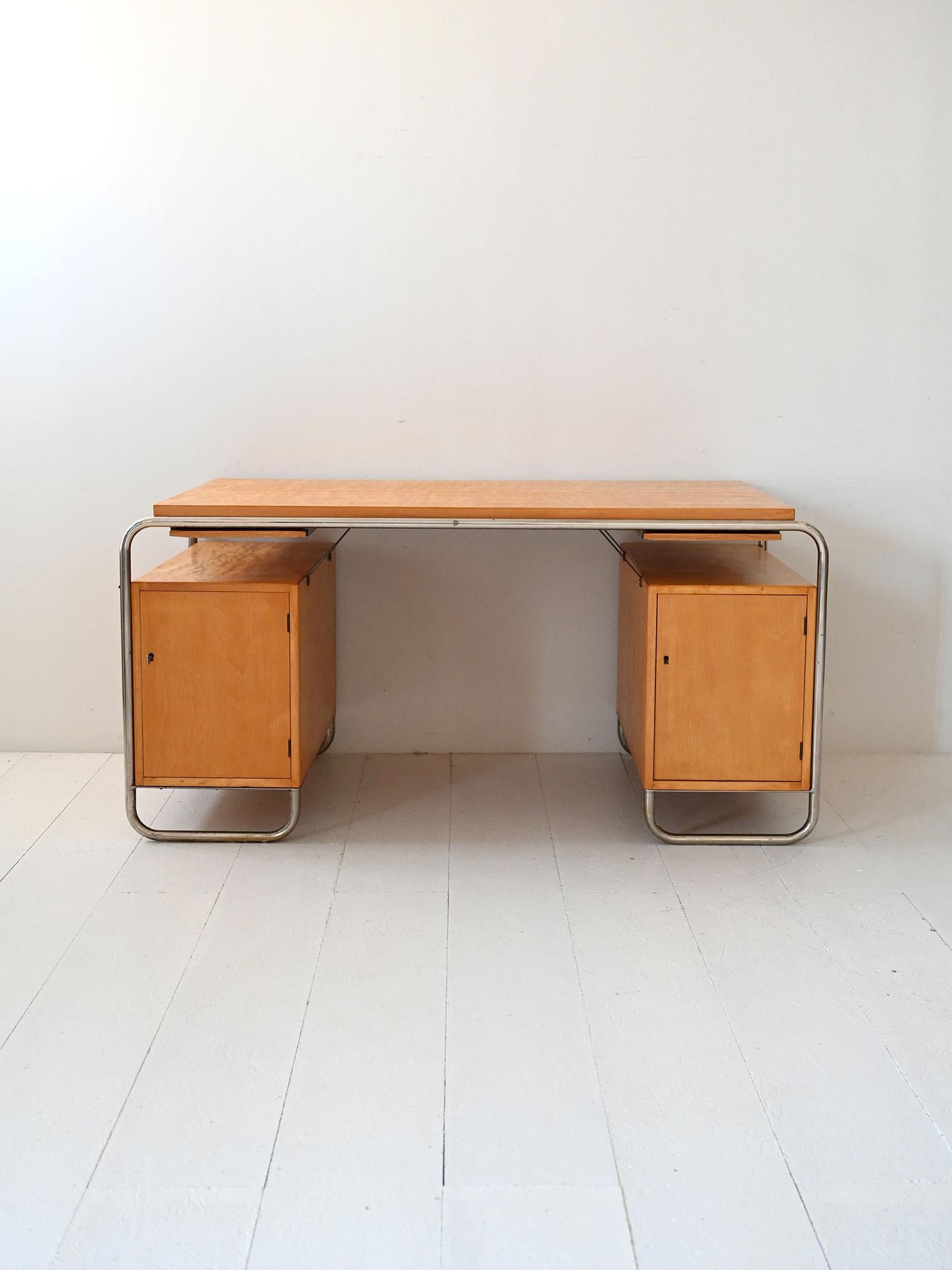 Scandinavian birch and steel desk by Mücke & Melder, 1930s For Sale 1