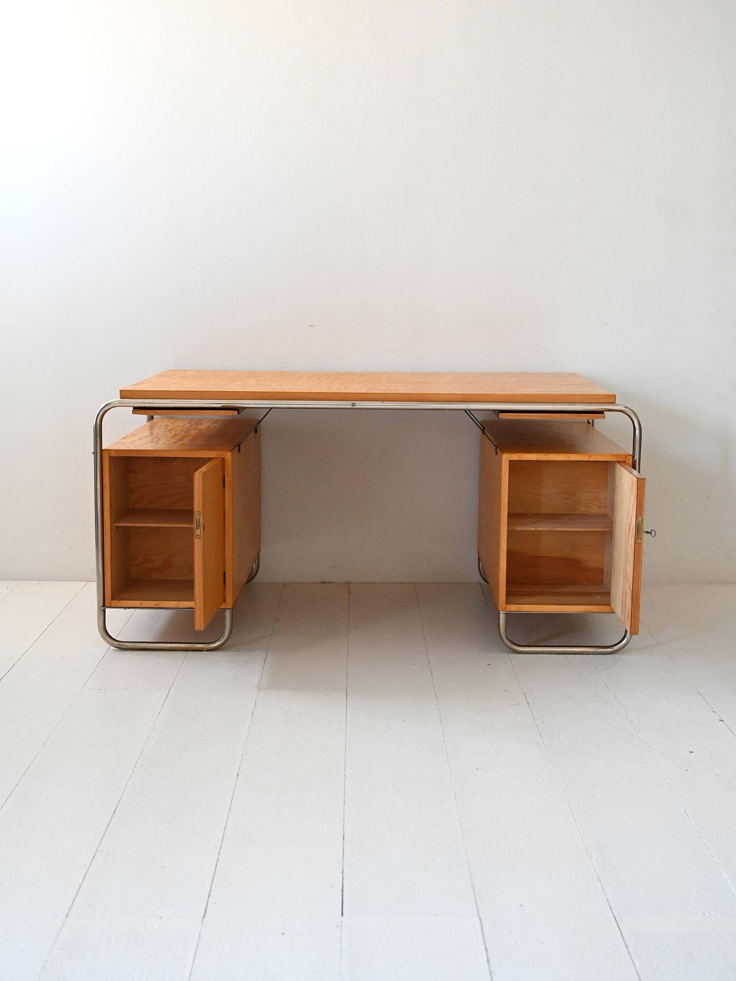 Scandinavian birch and steel desk by Mücke & Melder, 1930s For Sale 2
