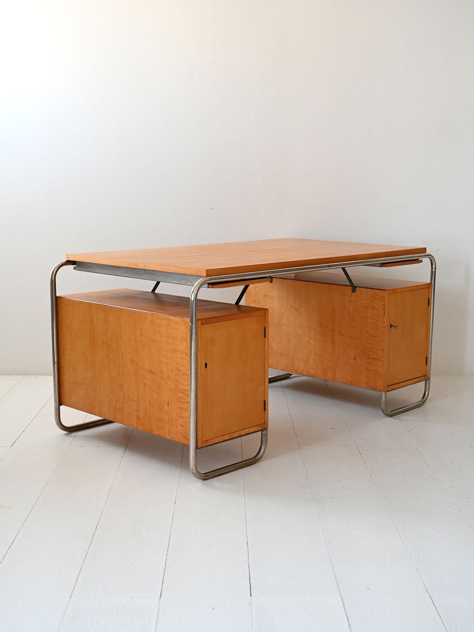 Scandinavian birch and steel desk by Mücke & Melder, 1930s For Sale 3