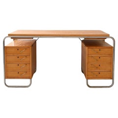 Scandinavian birch and steel desk by Mücke & Melder, 1930s