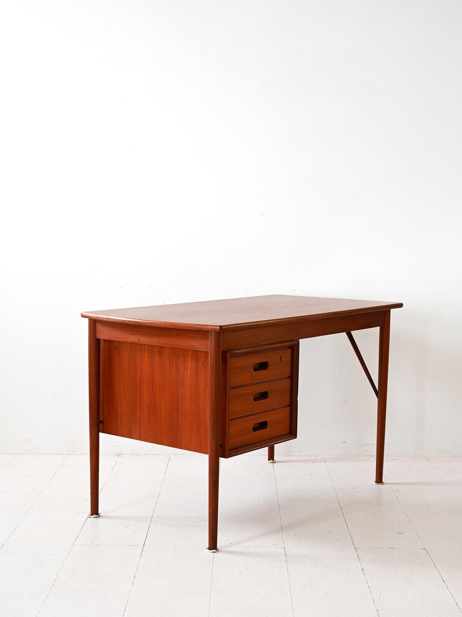 Scandinavian Modern Scandinavian vintage teak desk with three drawers For Sale