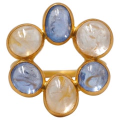 Scrives 13,8 Carati Zaffiri Blu e Gialli Birmania Anello Cocktail in Oro 22 Carati