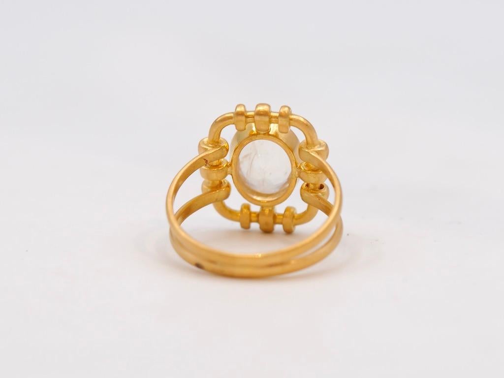 Scrives 1.68 Carat Moonstone 22 Karat Gold Coktail Handmade Ring For Sale 3
