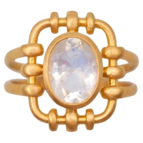 Scrives 1.68 Carat Moonstone 22 Karat Gold Coktail Handmade Ring For Sale