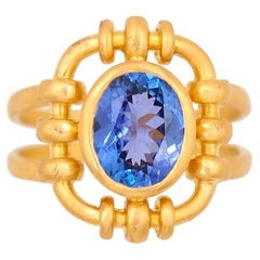 Scrives 2.15 Carat Tanzanite Deep Blue 22 Karat Gold Coktail Handmade Ring